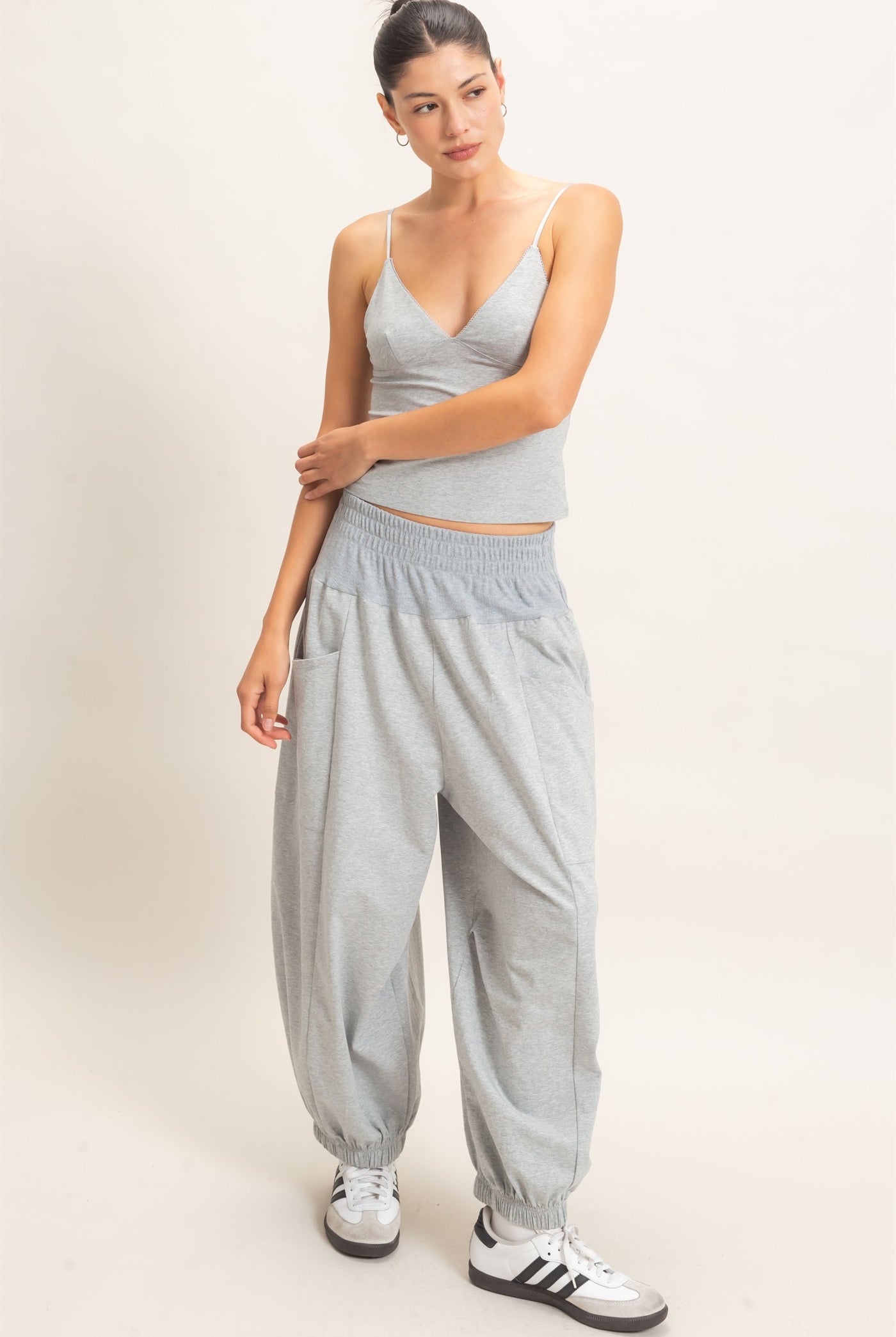 Wholesale Spaghetti Strap Bralette Top Camisoles HF26E621 HEATHER GRAY HYFVE