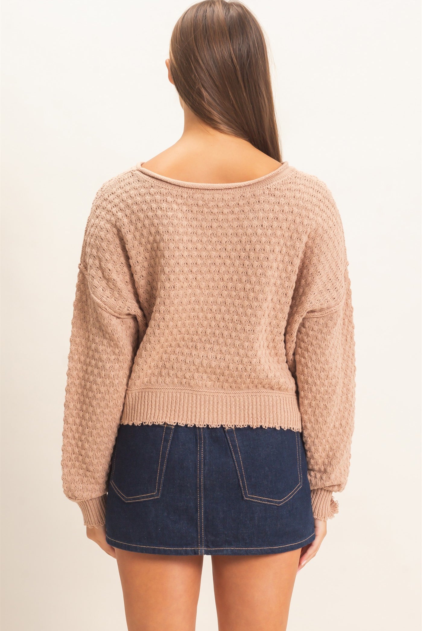 Wholesale Textured Boat Neck Sweater Sweaters DZ26E880 DARK TAUPE DOUBLE ZERO
