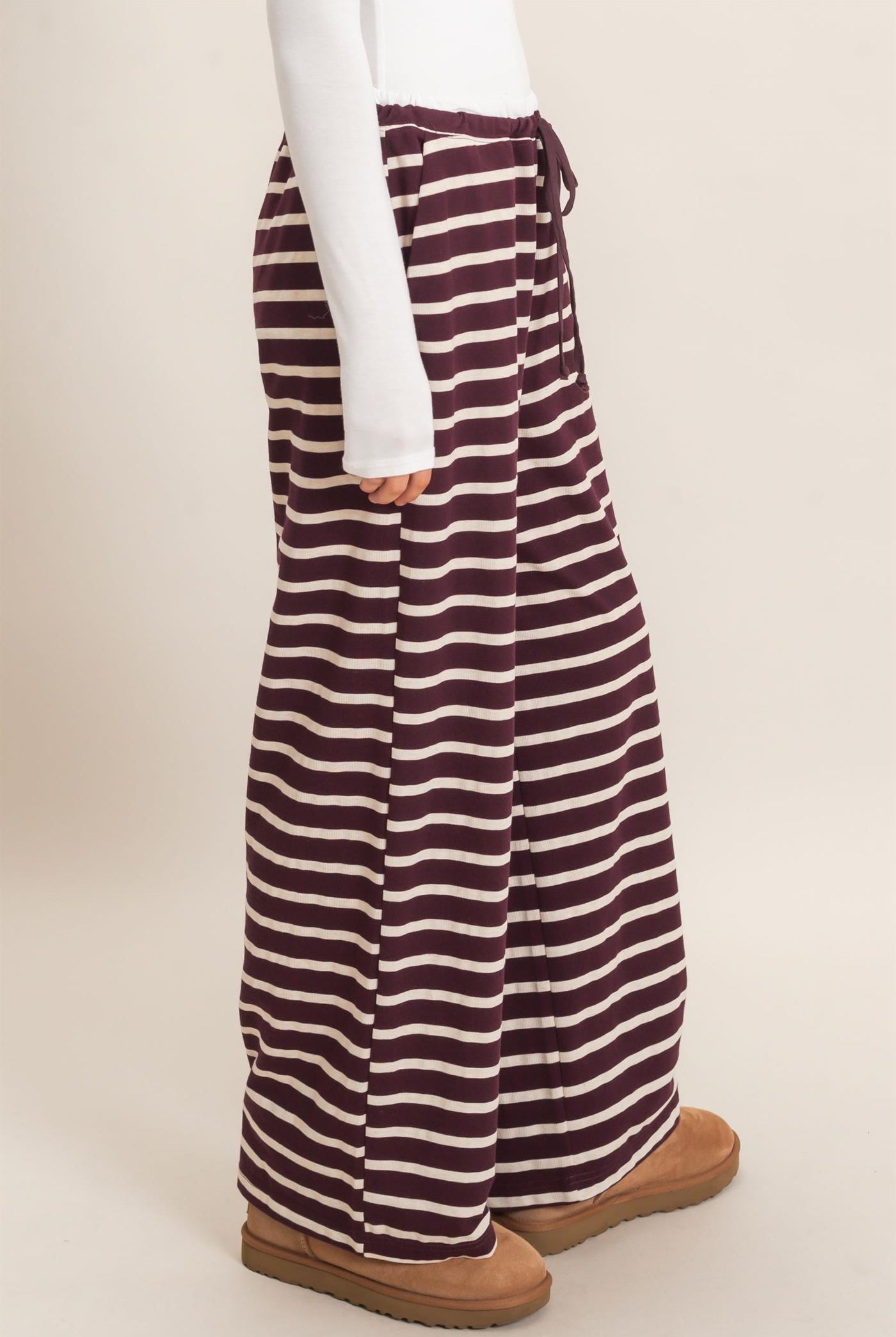 Wholesale Striped Wide-Leg Pants Pants HF26F229-D RASPBERRY/ECRU HYFVE