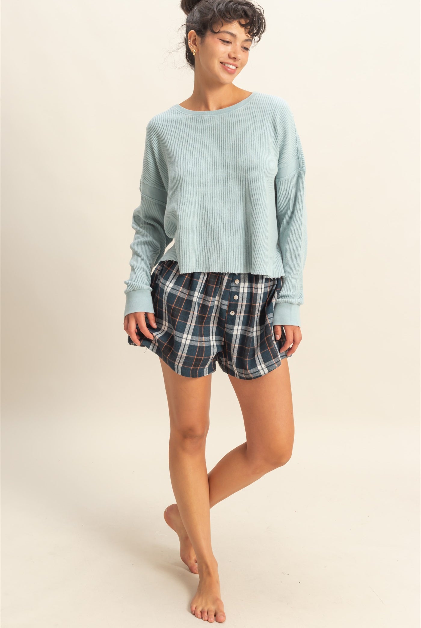 Wholesale Open Back Textured Knit Long Sleeve Top Clothing Tops DZ26A626 SKY BLUE DOUBLE ZERO