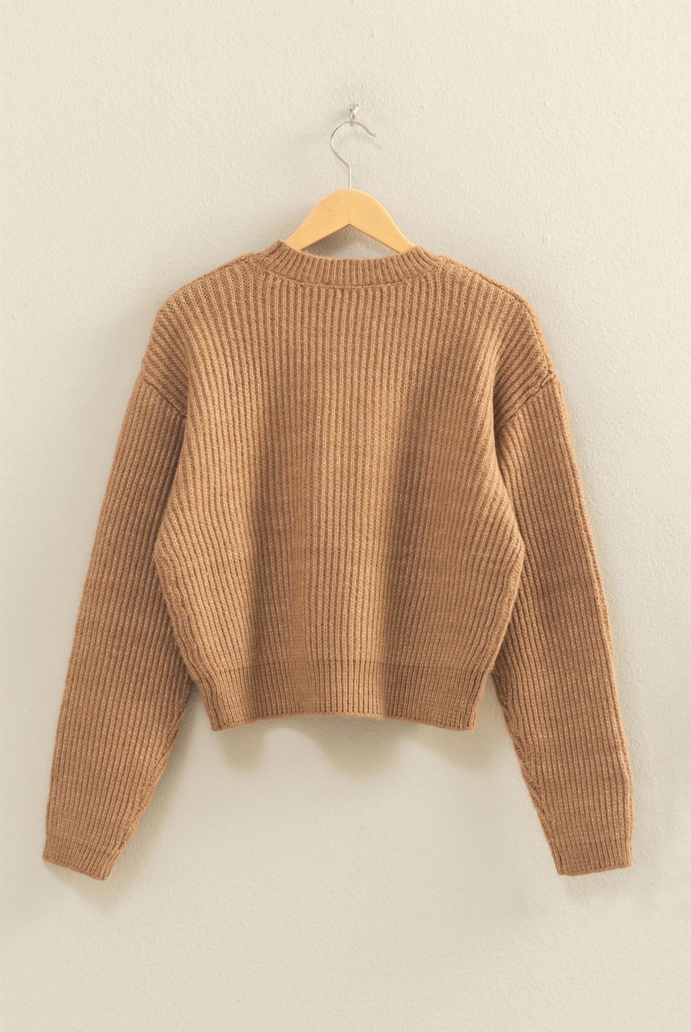 Wholesale Ribbed Crew Neck Sweater Sweaters DZ25F006 DARK TAUPE DOUBLE ZERO