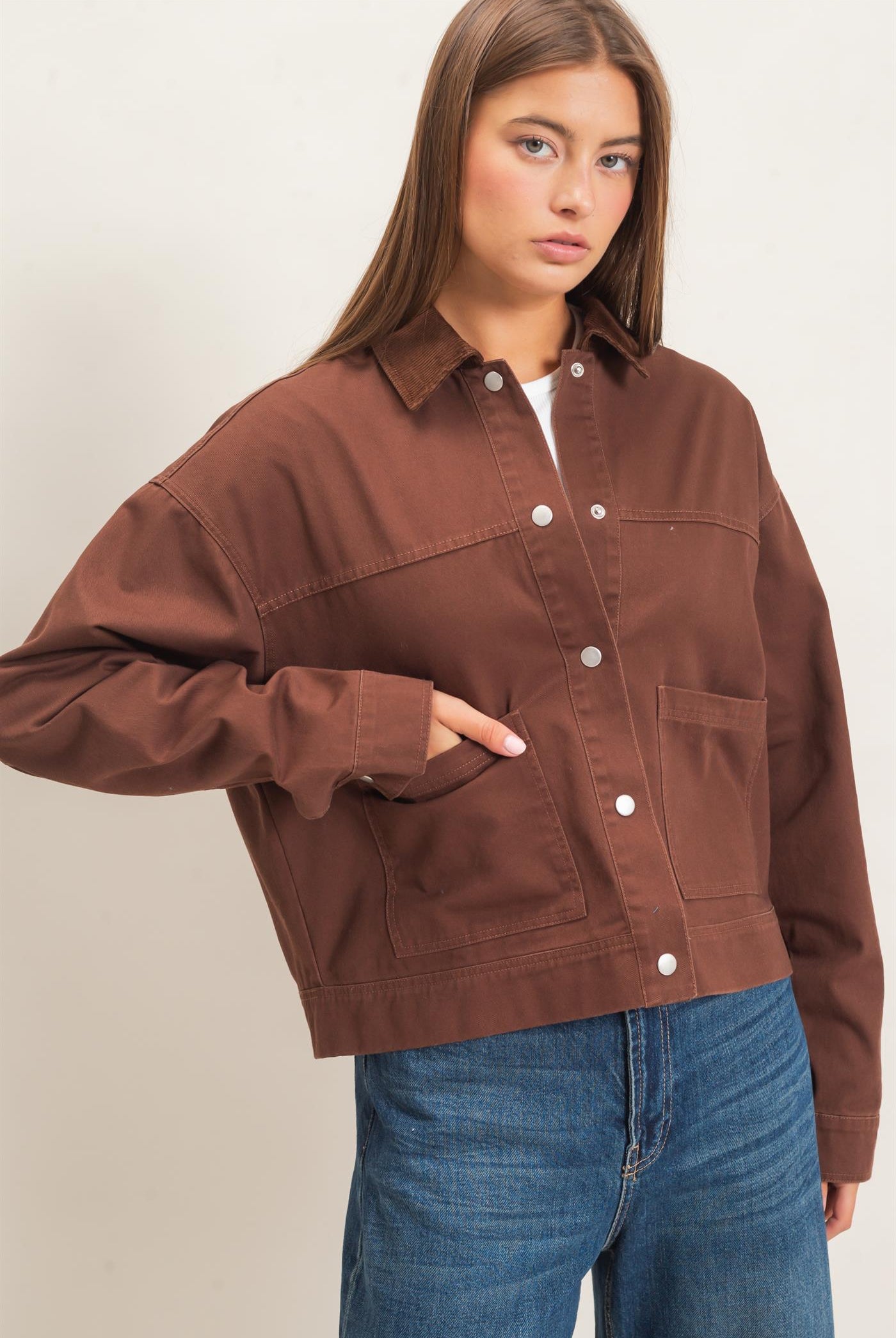 Wholesale Twill Barn Jacket Coats & Jackets DZ26E394 DARK BROWN DOUBLE ZERO
