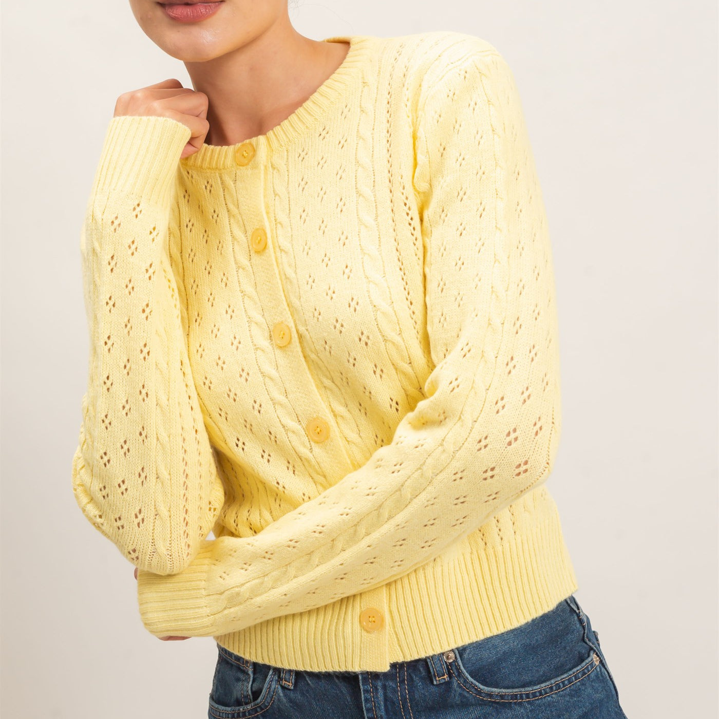 Wholesale Cable Knit Cardigan Cardigans HF26E150 PASTEL YELLOW HYFVE
