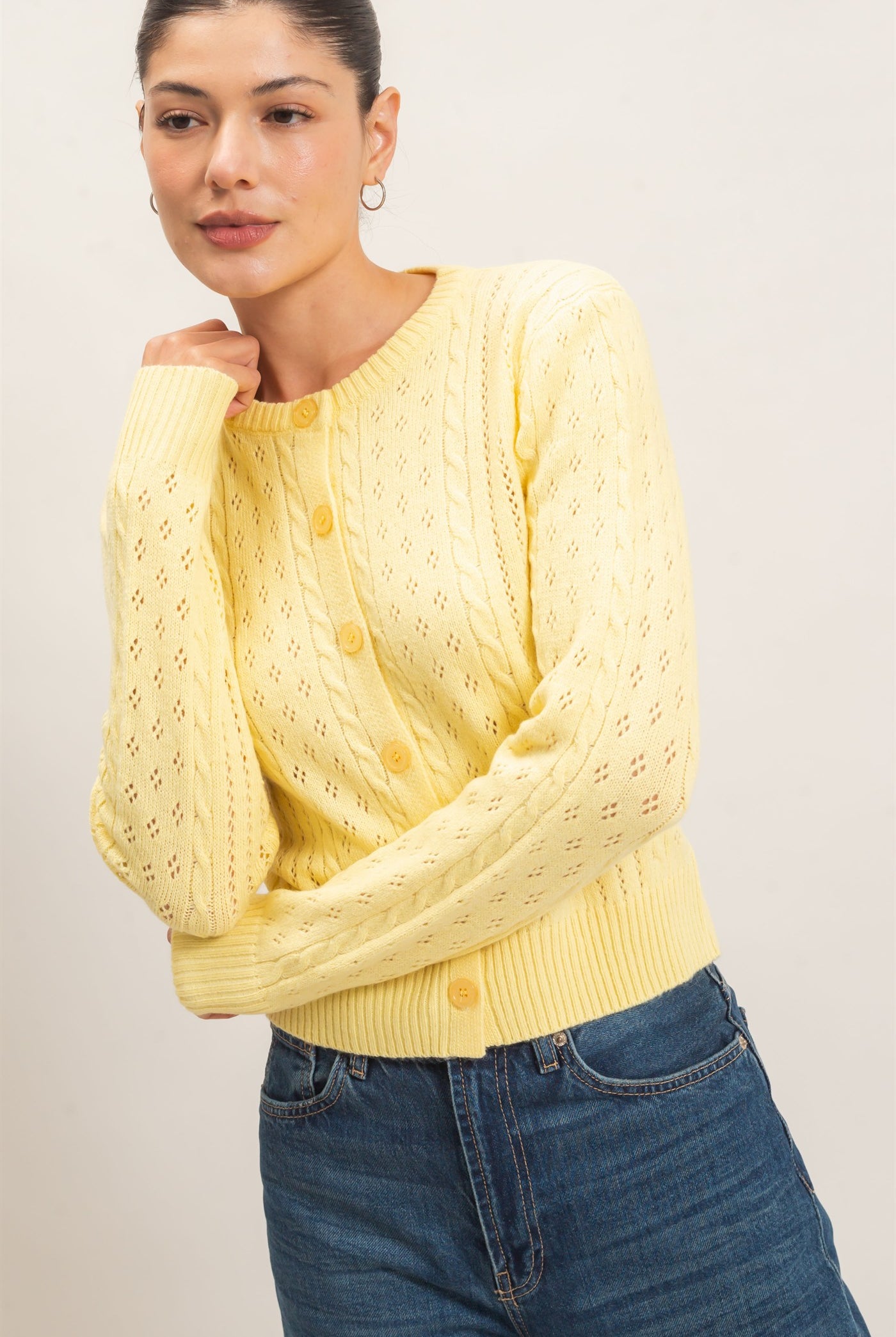 Wholesale Cable Knit Cardigan Cardigans HF26E150 PASTEL YELLOW HYFVE