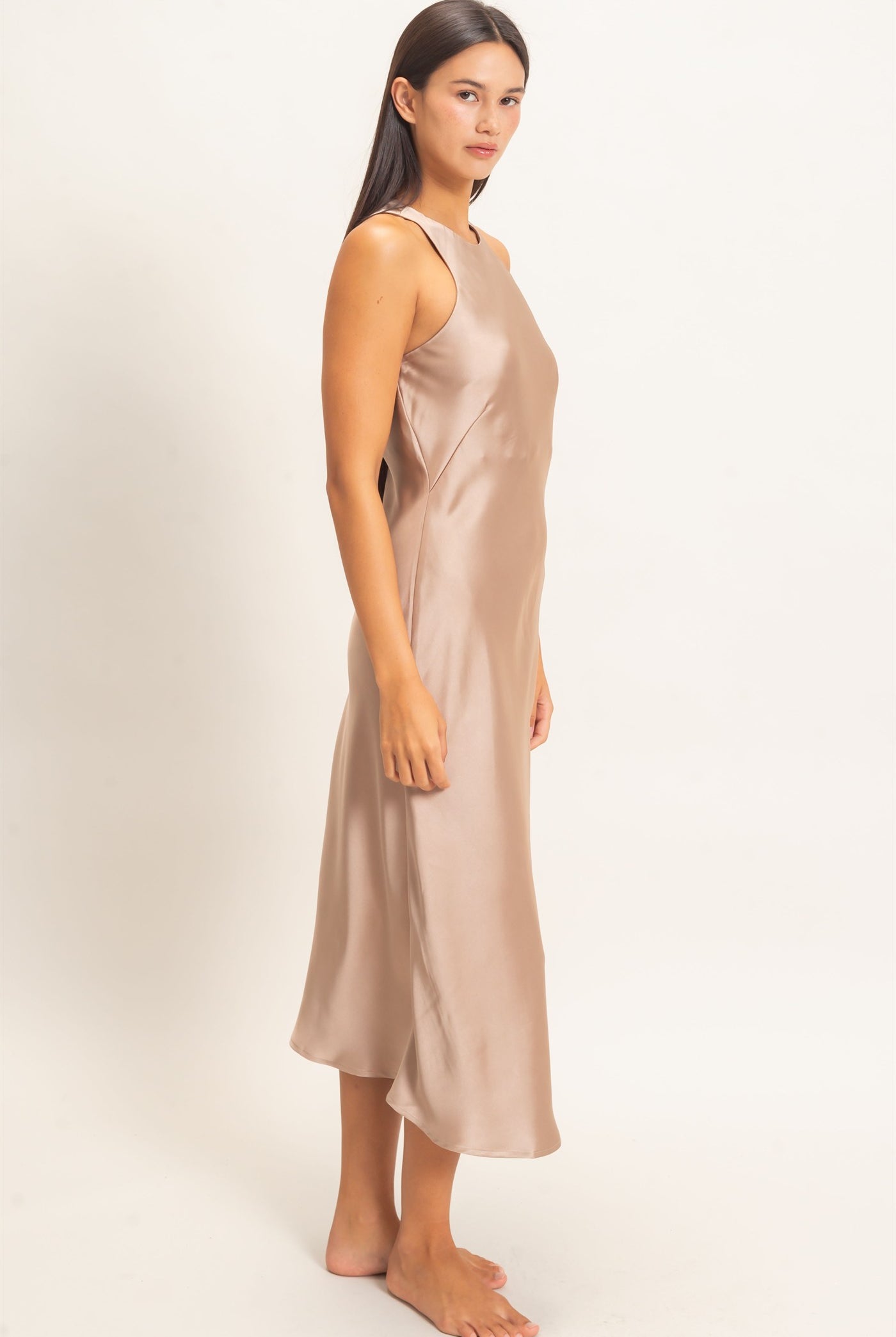 Wholesale Sleeveless Satin Midi Dress Dresses DZ26E257 DARK TAUPE DOUBLE ZERO