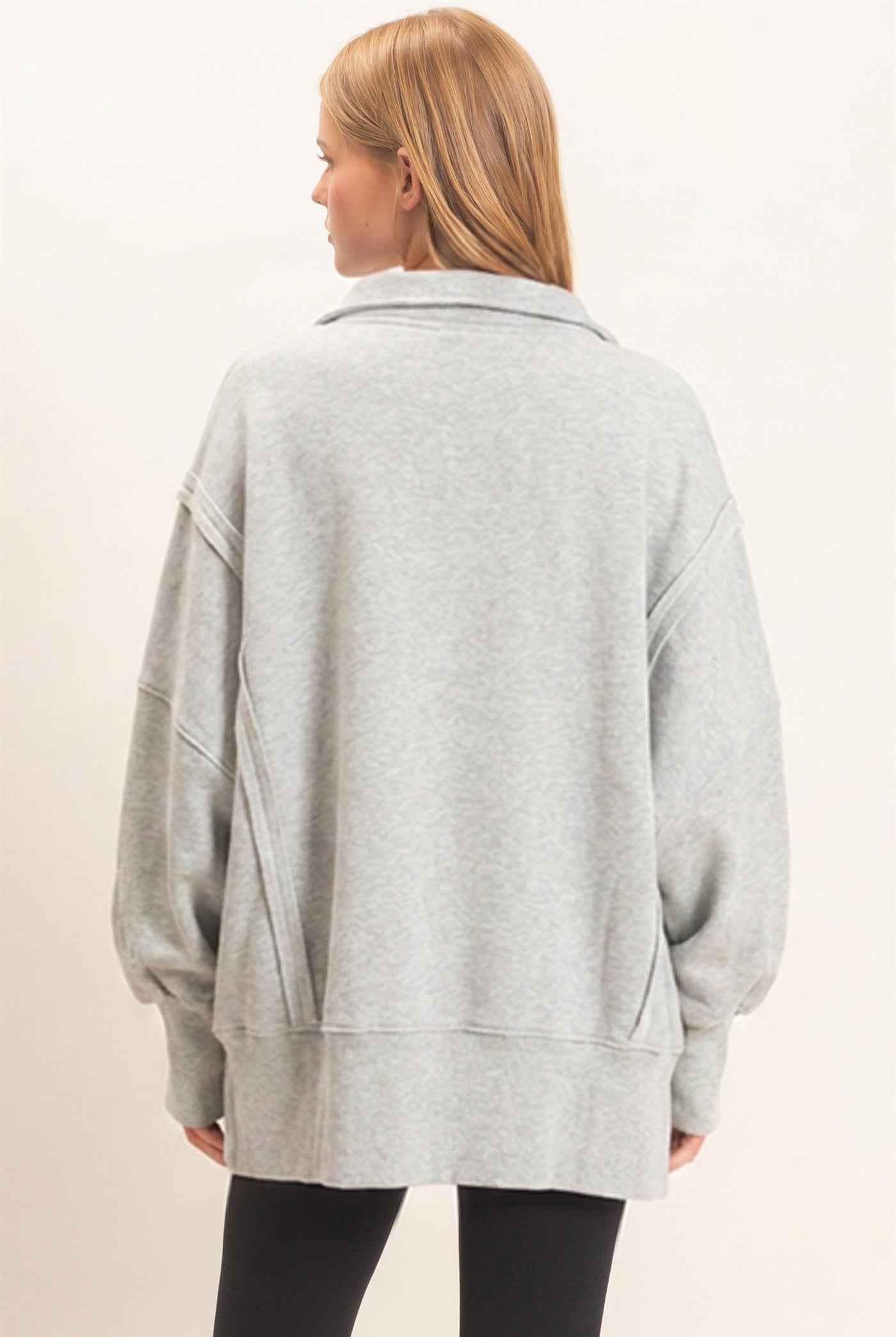 Wholesale Mineral Wash Snap Collar Pullover Clothing Tops HF26F086-D HEATHER GRAY HYFVE