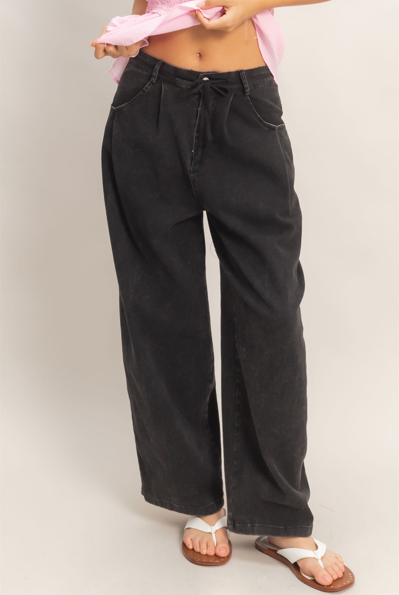 Wholesale Drawstring Wide-Leg Pants Pants HF26A393 BLACK HYFVE