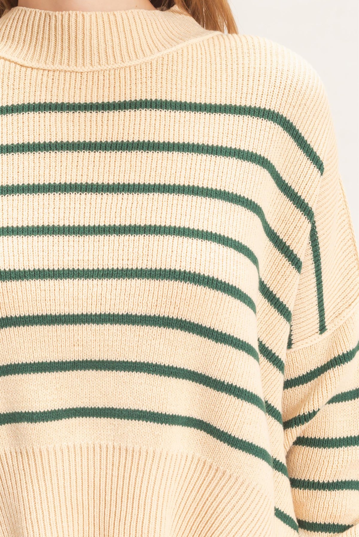 Wholesale Striped Mock Neck Cropped Sweater Sweaters HF26F192 GREEN HYFVE