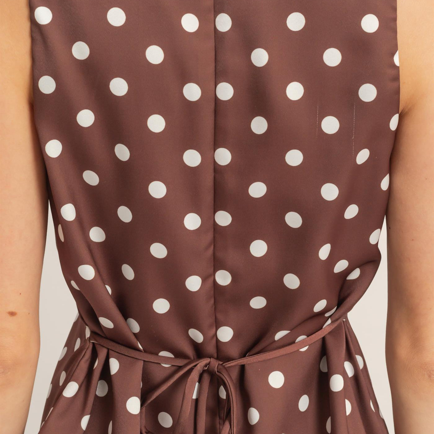 Wholesale Polka Dot V-Neck Satin Top Clothing Tops DZ26C198 CHOCOLATE DOUBLE ZERO