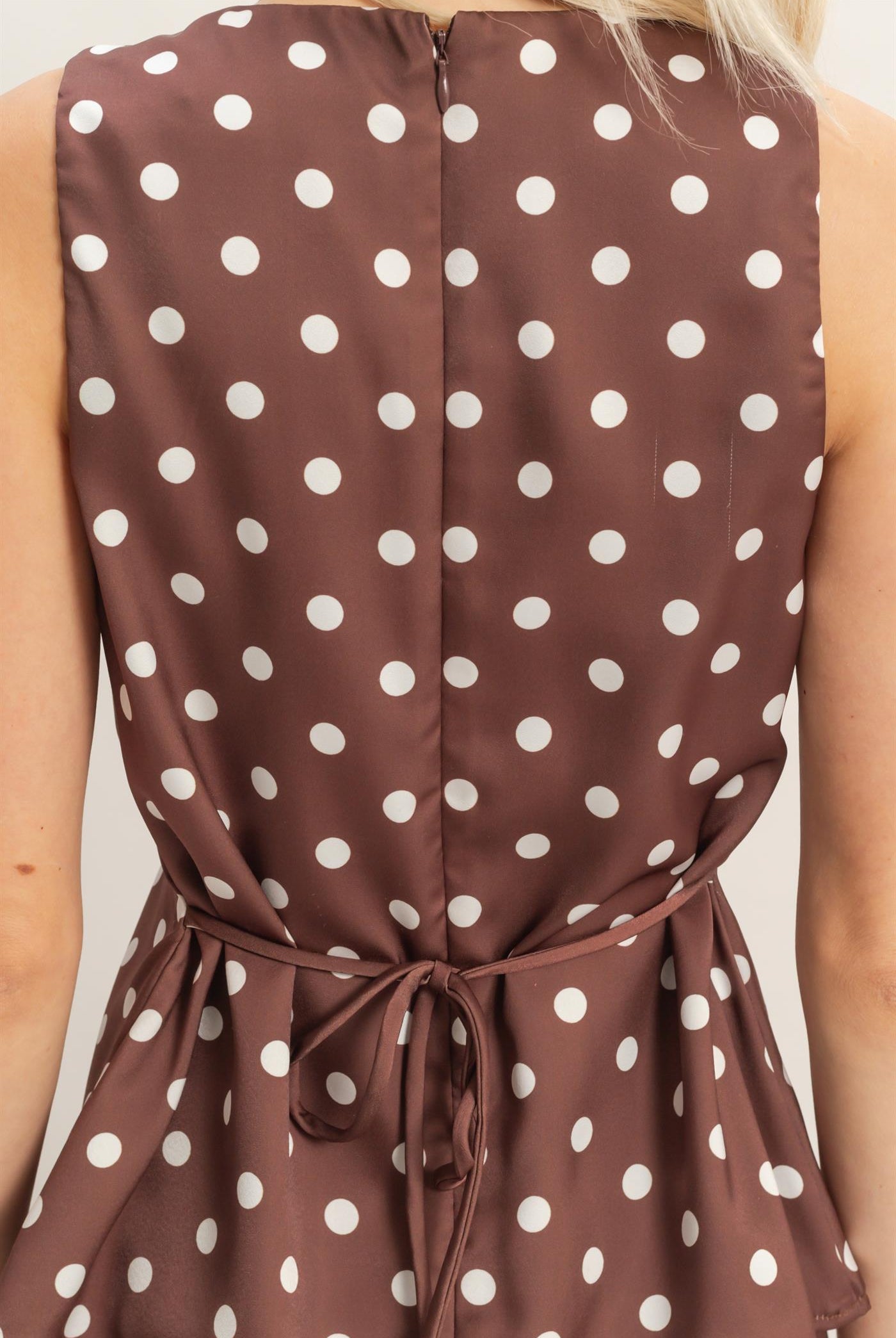 Wholesale Polka Dot V-Neck Satin Top Clothing Tops DZ26C198 CHOCOLATE DOUBLE ZERO