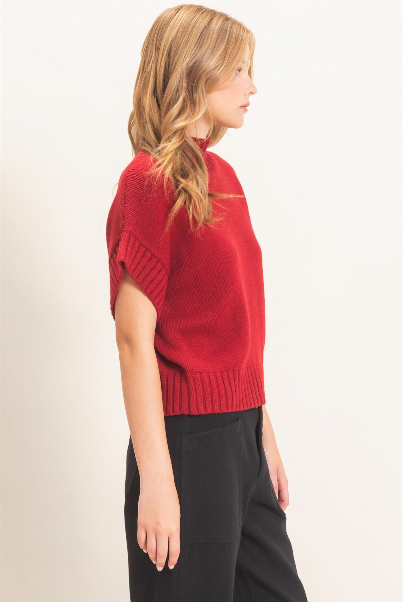 Wholesale Ribbed Mock Neck Sweater Vest Sweaters HF26F186-D PAPRIKA HYFVE