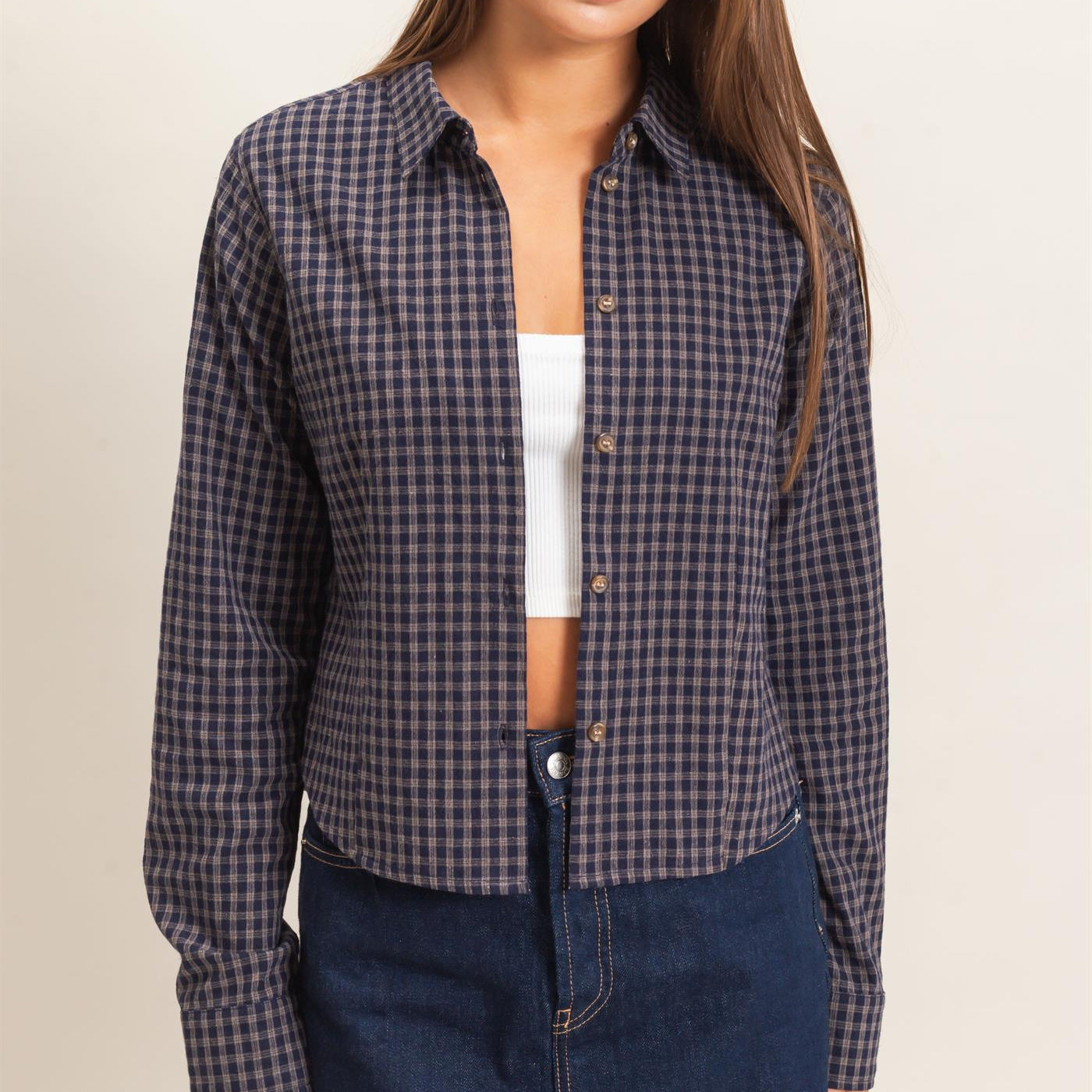 Wholesale Plaid Long Sleeve Shirt Shirts DZ26E910 NAVY DOUBLE ZERO