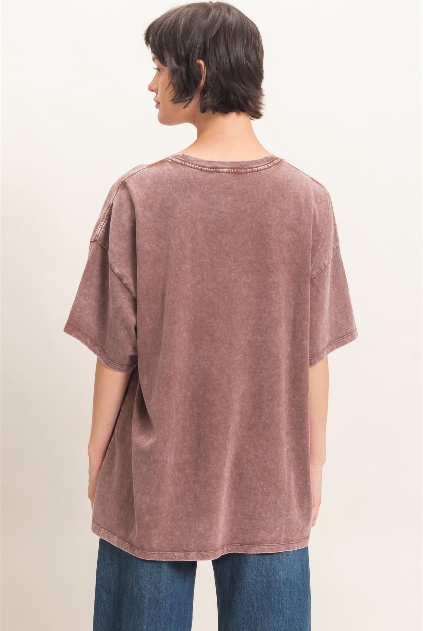 Wholesale Mineral Wash Oversized Crew Neck T-Shirts Clothing Tops DZ26C961 DARK BROWN DOUBLE ZERO