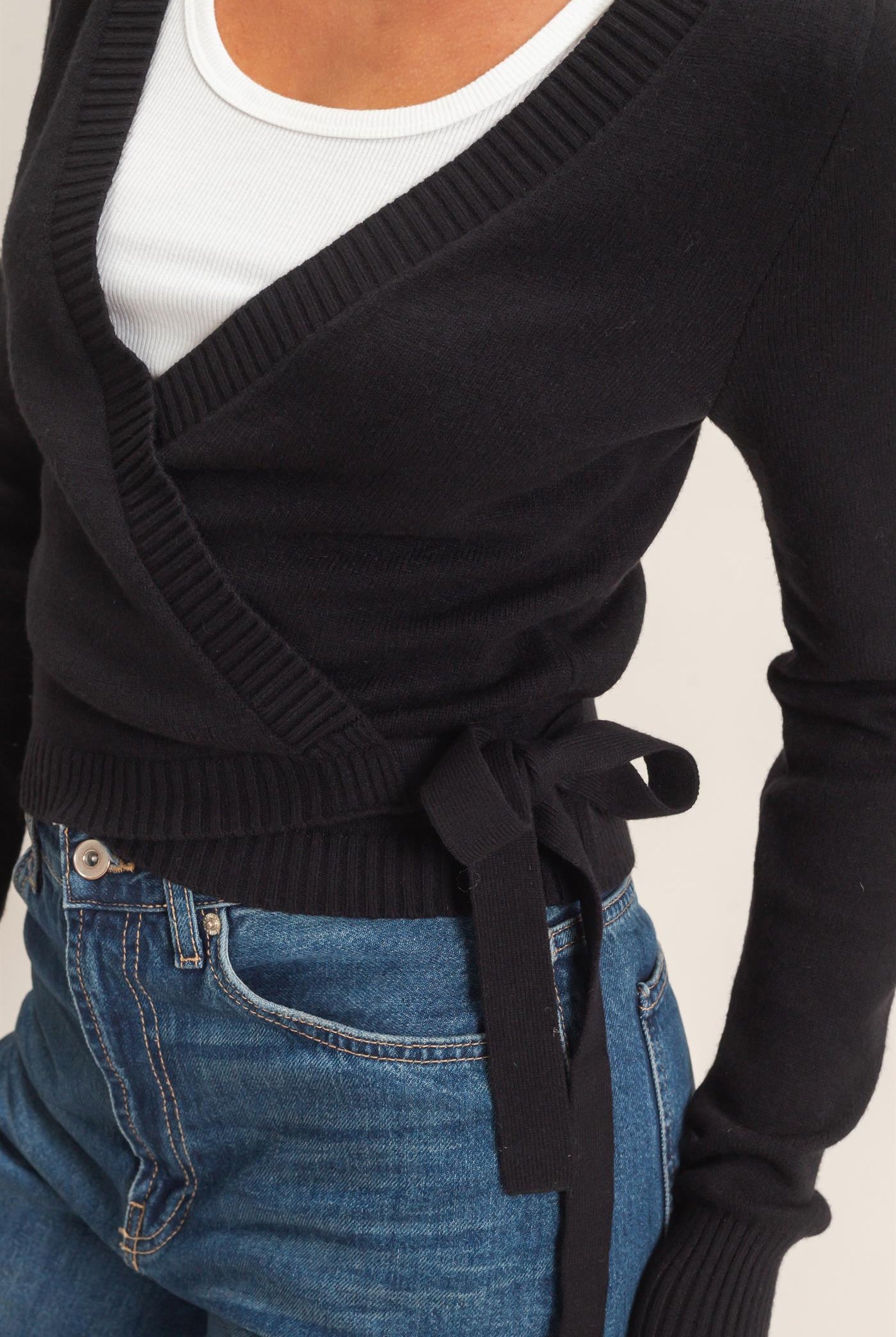 Wholesale Wrap Knit Cardigan Sweaters DZ26F393 BLACK DOUBLE ZERO