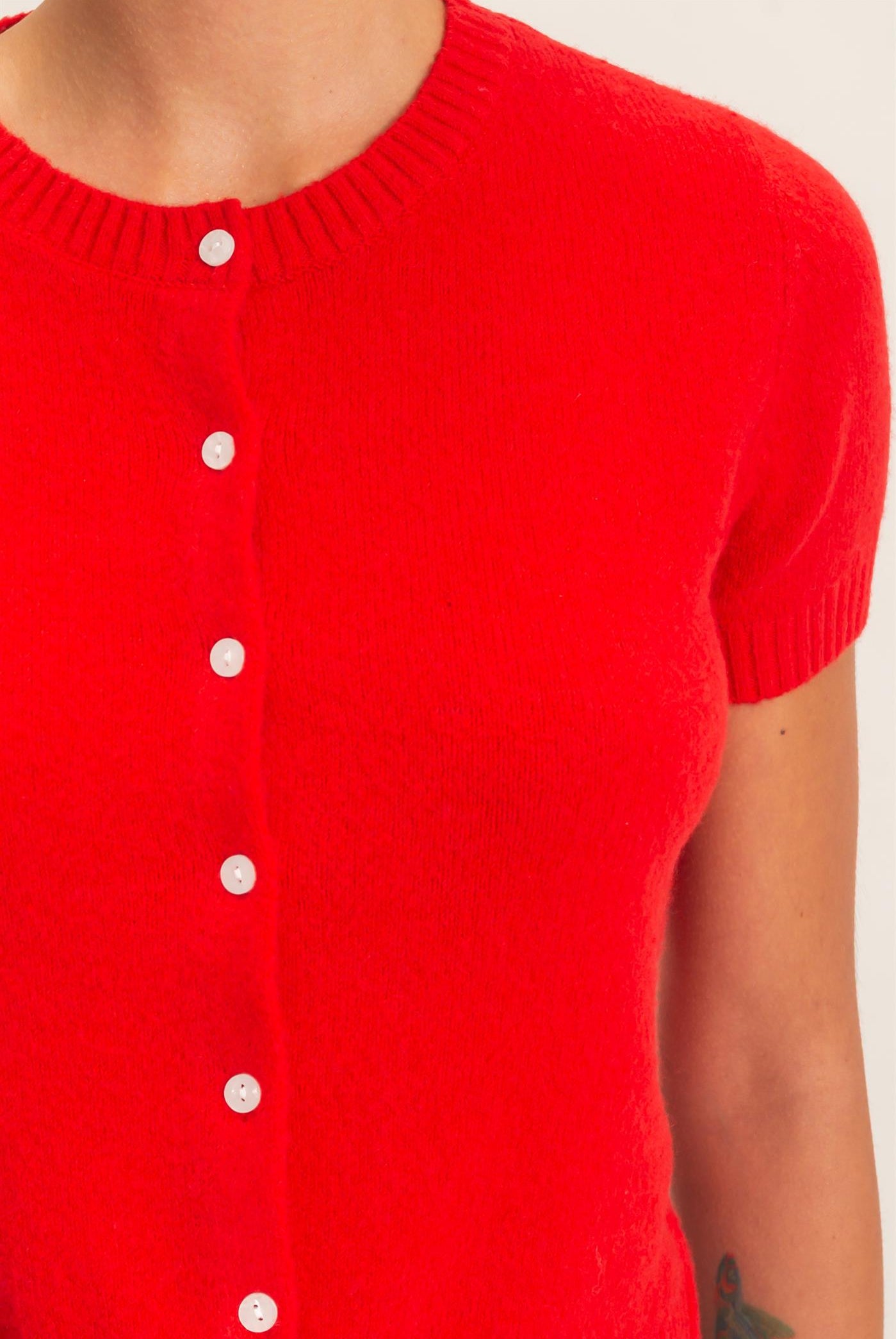 Wholesale Crew Neck Short Sleeve Cardigan Cardigans DZ26E108 RED DOUBLE ZERO