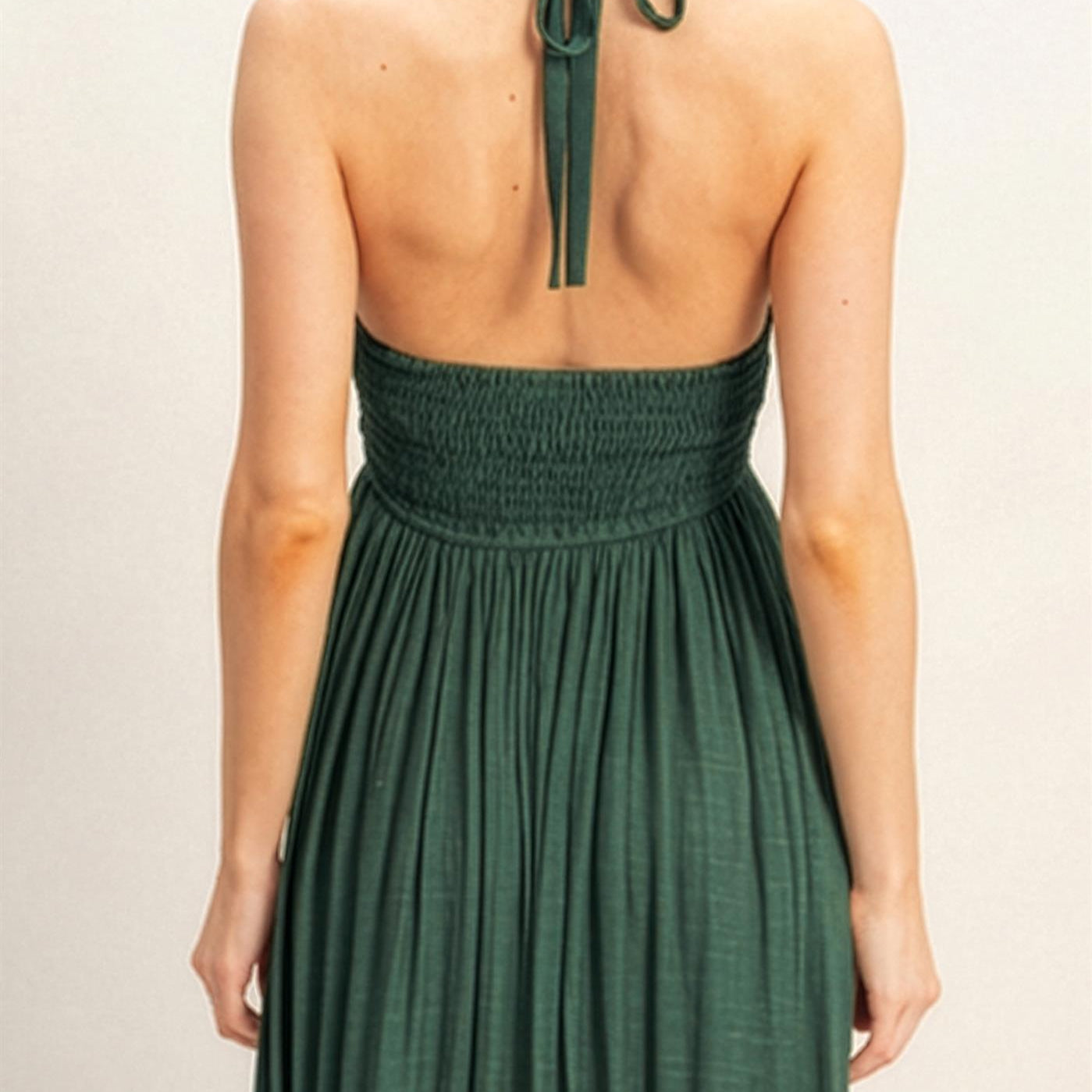 Wholesale Halter Neck Smocked Maxi Dress Dresses HF26C287-D HUNTER GREEN HYFVE