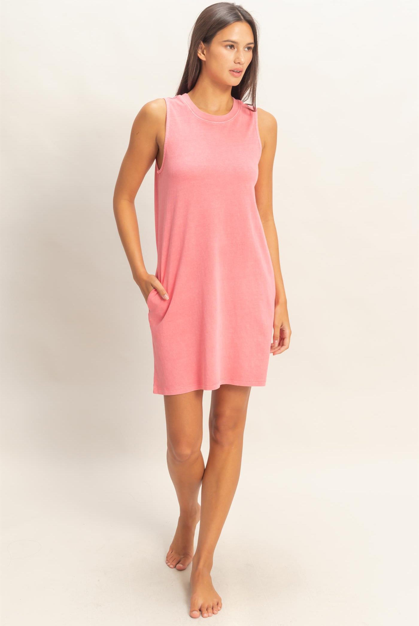 Wholesale Pigment Dyed Sleeveless Mini Dres Dresses DZ26A745 TAFFY PINK DOUBLE ZERO