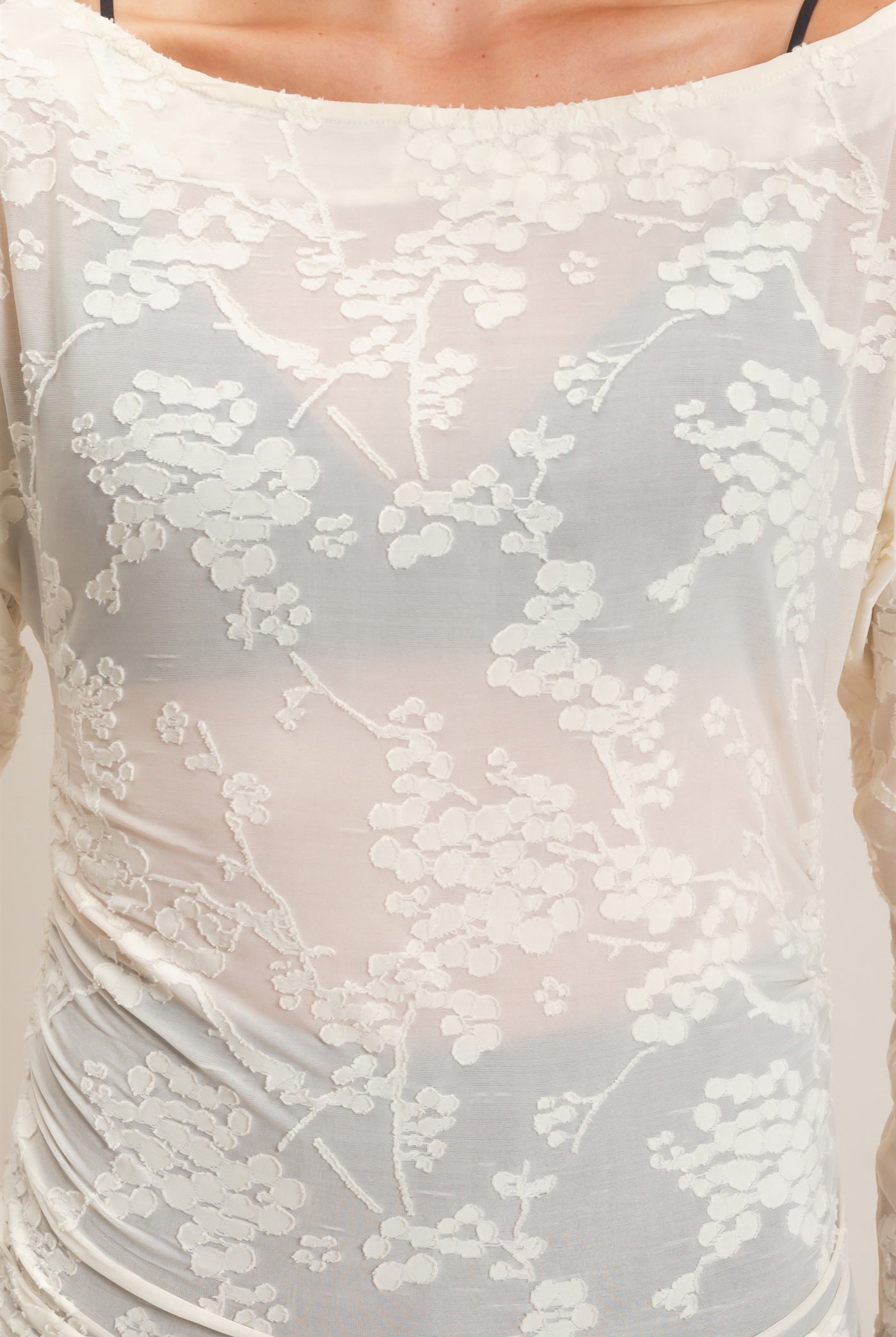 Wholesale Sheer Lace Boat Neck Top Blouses HF26E761 IVORY HYFVE