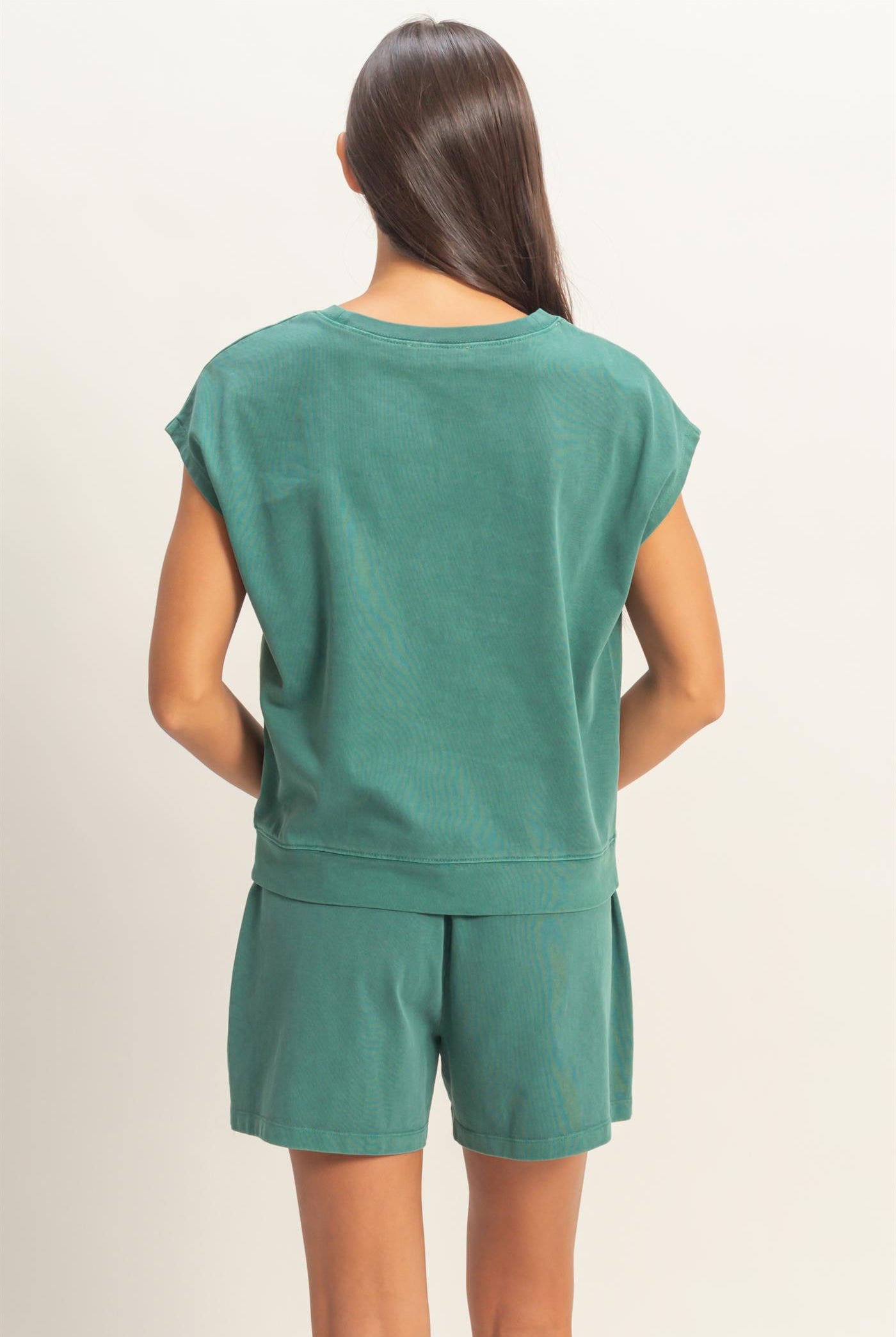 Wholesale Sleeveless Crew Neck Top and Shorts Set Clothing DZ26A028-SET DARK TEAL DOUBLE ZERO