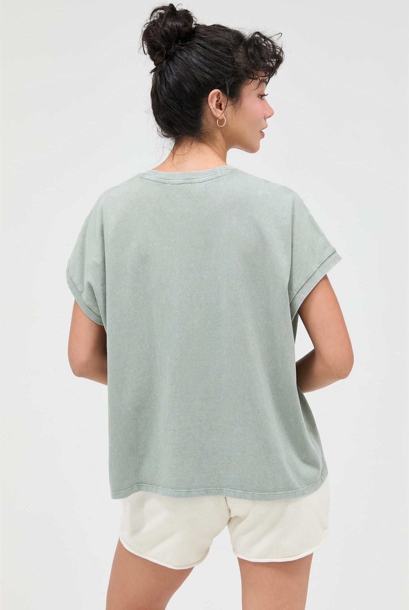 Wholesale Capped Sleeve Mineral Wash T-Shirt T-Shirts DZ26A033 SAGE GREEN DOUBLE ZERO
