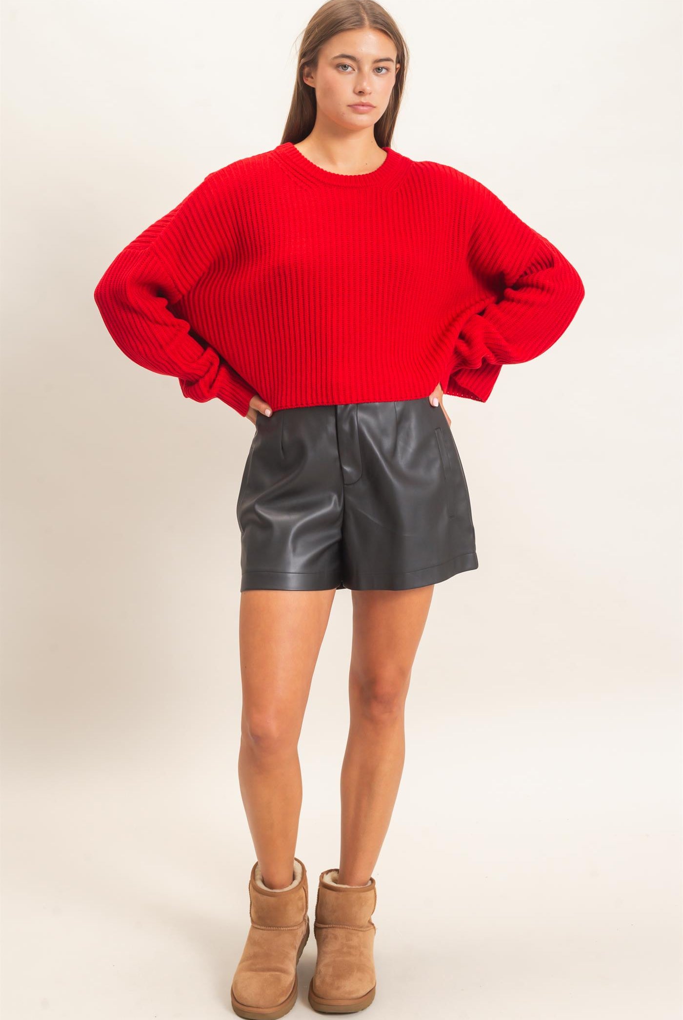 Wholesale Oversized Cropped Sweater Sweaters DZ26E252 RED DOUBLE ZERO