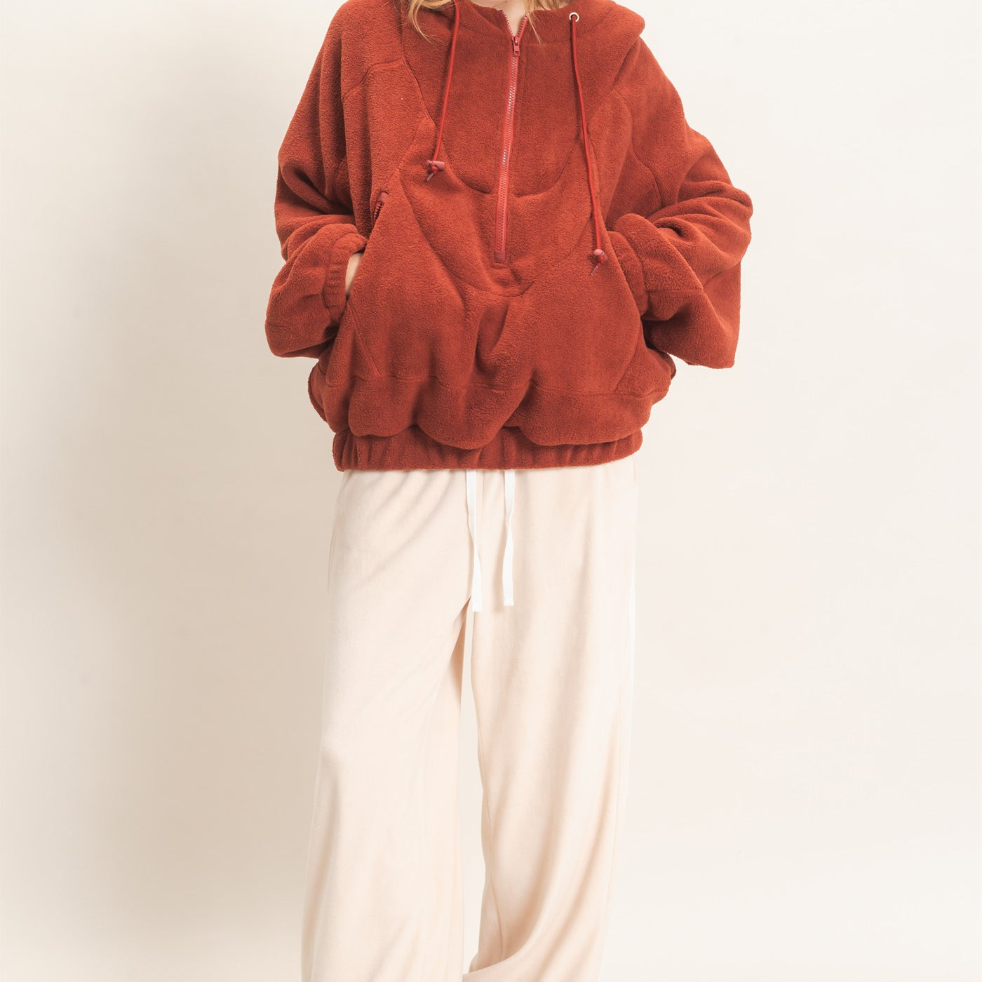 Wholesale Half-Zip Fleece Hoodie Hoodies HF26E561 BRICK HYFVE