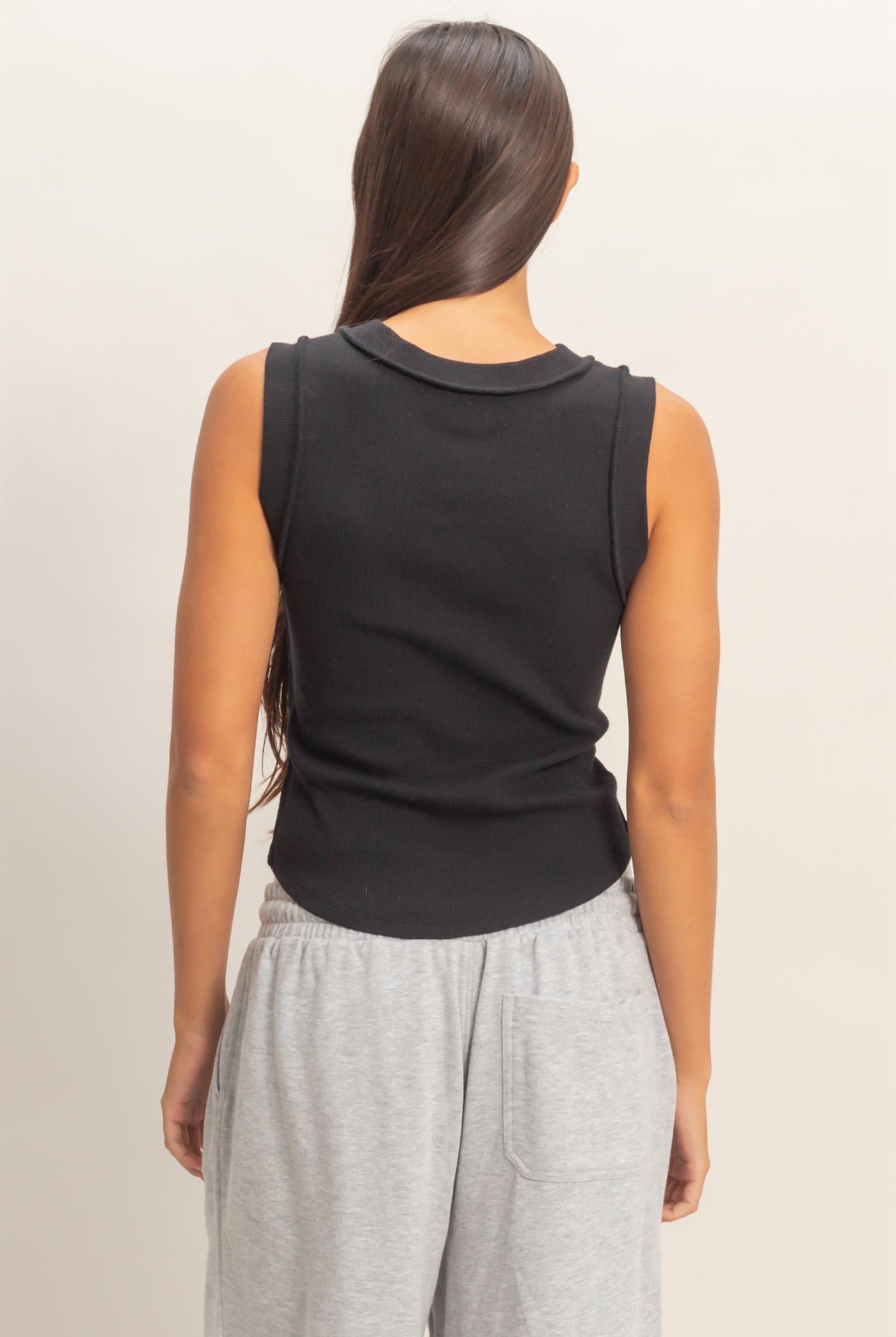 Wholesale Seam Detail Tank Top Tank Tops DZ26A369 BLACK DOUBLE ZERO