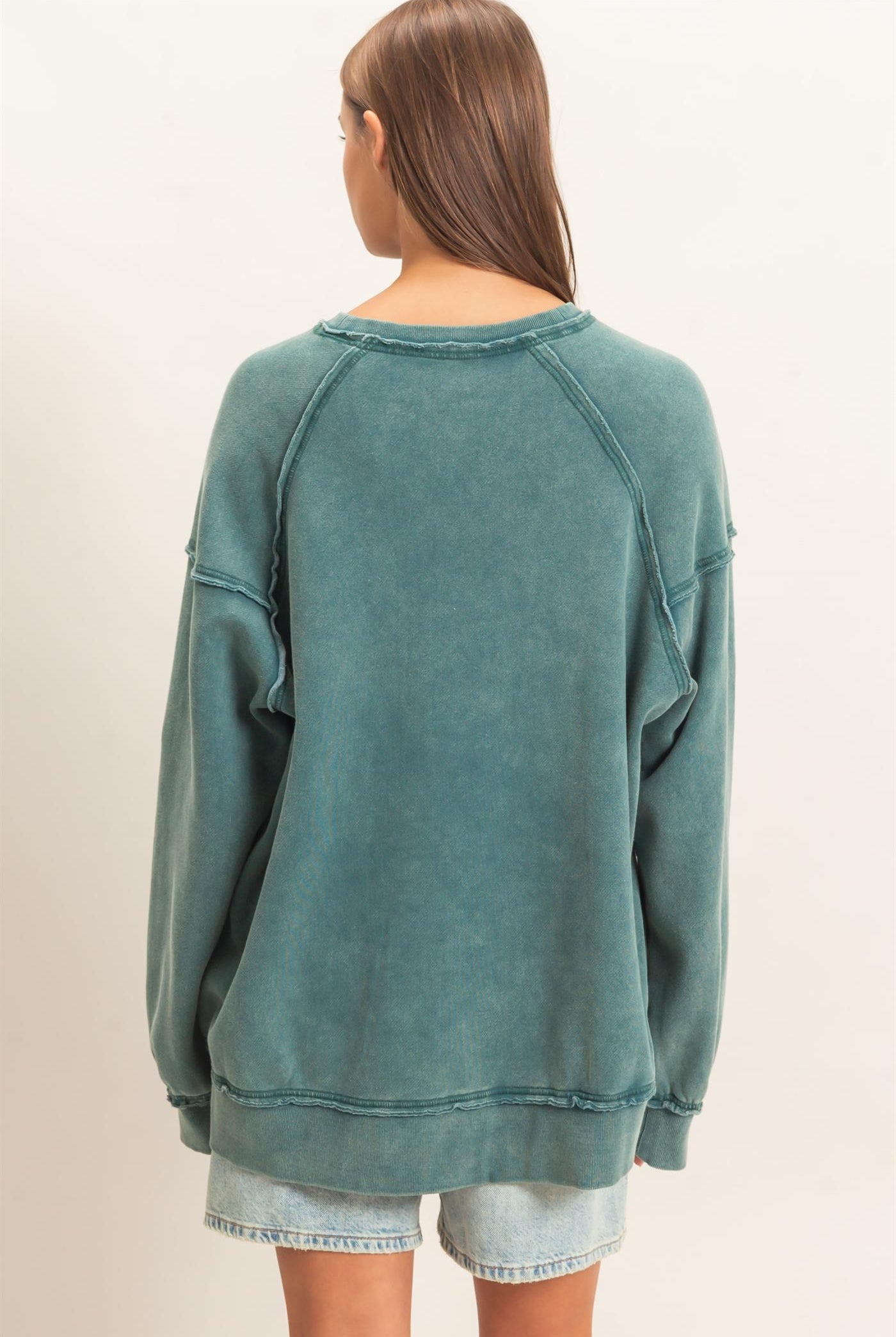 Wholesale Acid Wash Raw Edge Sweatshirt Sweatshirts DZ26C910 DARK TEAL DOUBLE ZERO