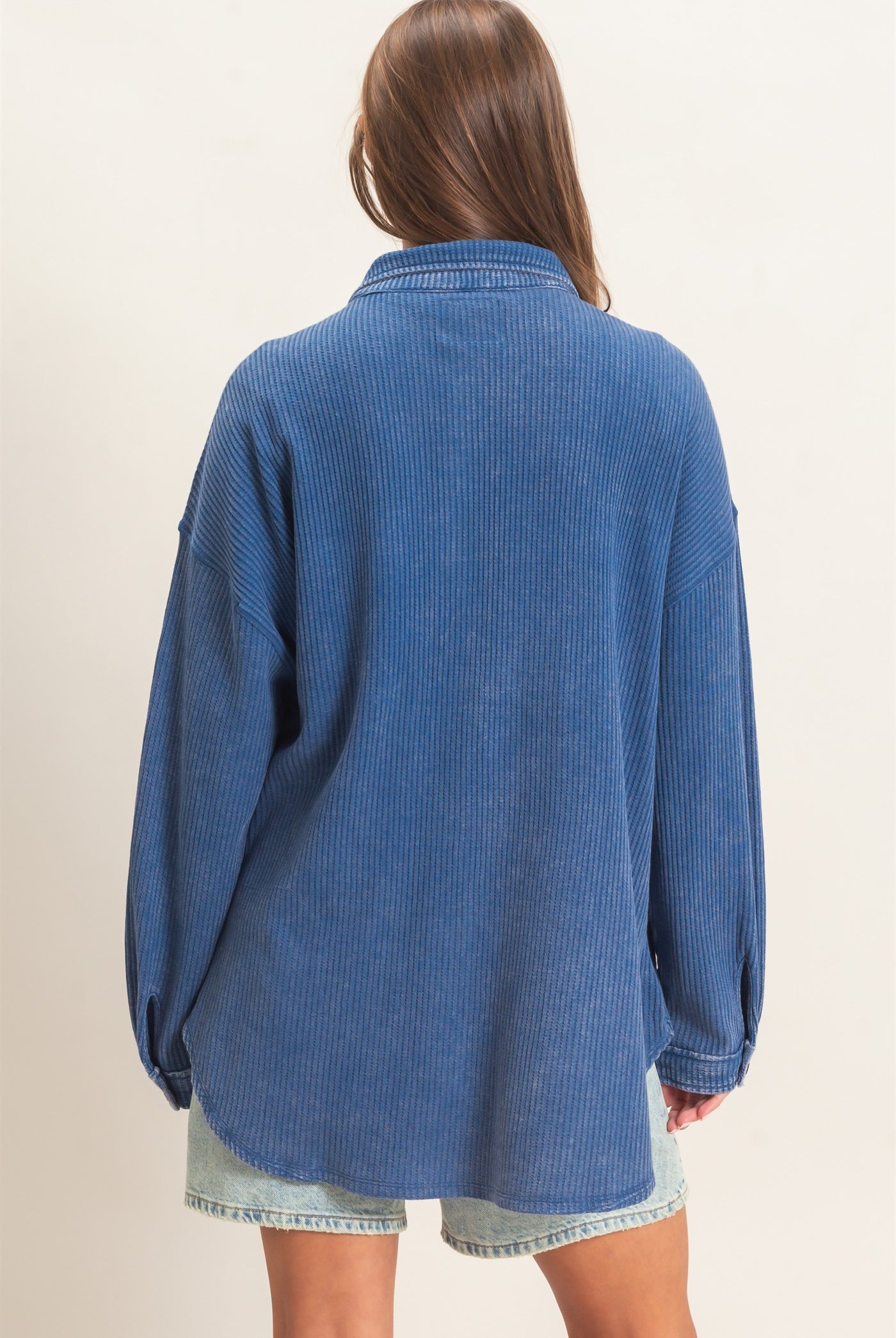 Wholesale Mineral Wash Waffle Knit Button-Up Shacket Coats & Jackets DZ26E249 NAVY DOUBLE ZERO