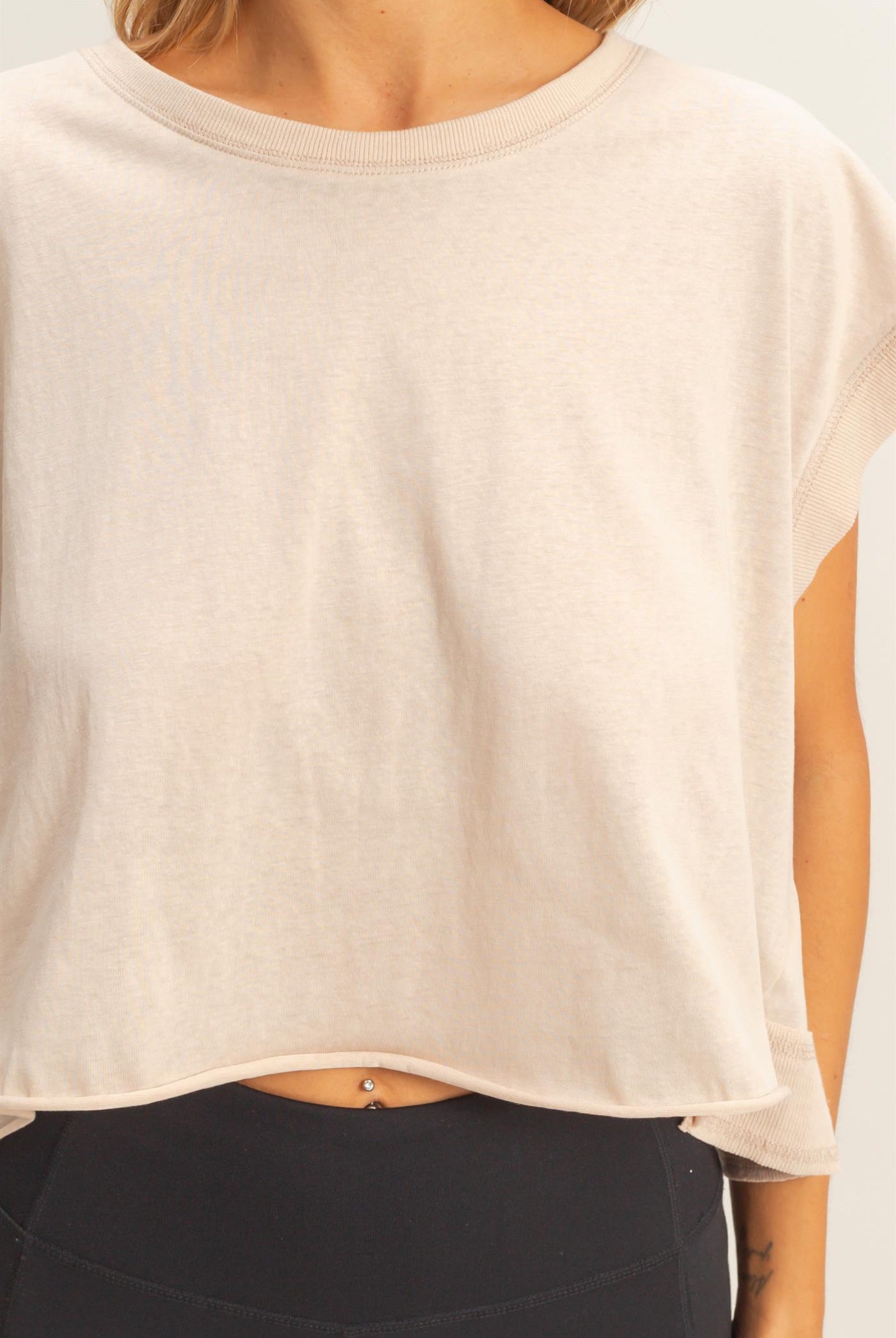 Wholesale Boxy Crew Neck Top T-Shirts HF26C288-D ALMOND HYFVE