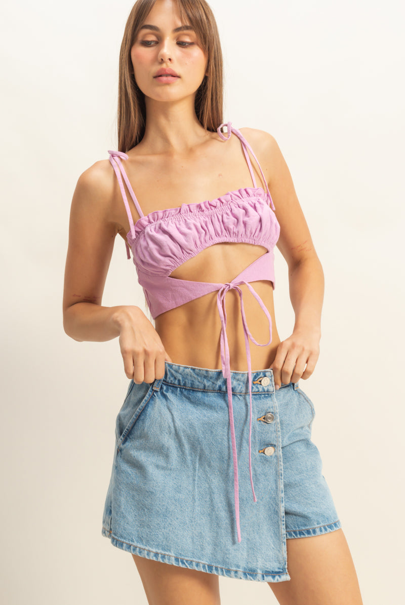 Wholesale Front Cutout Trim Tie Tank Top Clothing Tops HF22E834 PINK LAVENDER HYFVE