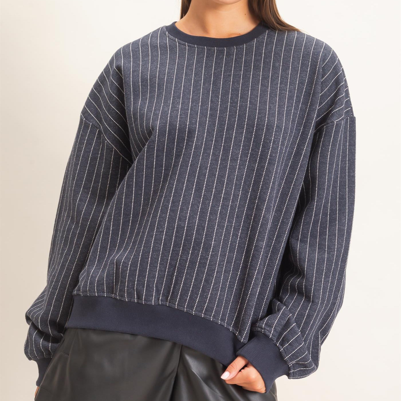 Wholesale Pinstripe Crew Neck Sweatshirt Sweatshirts DZ26E627 NAVY DOUBLE ZERO