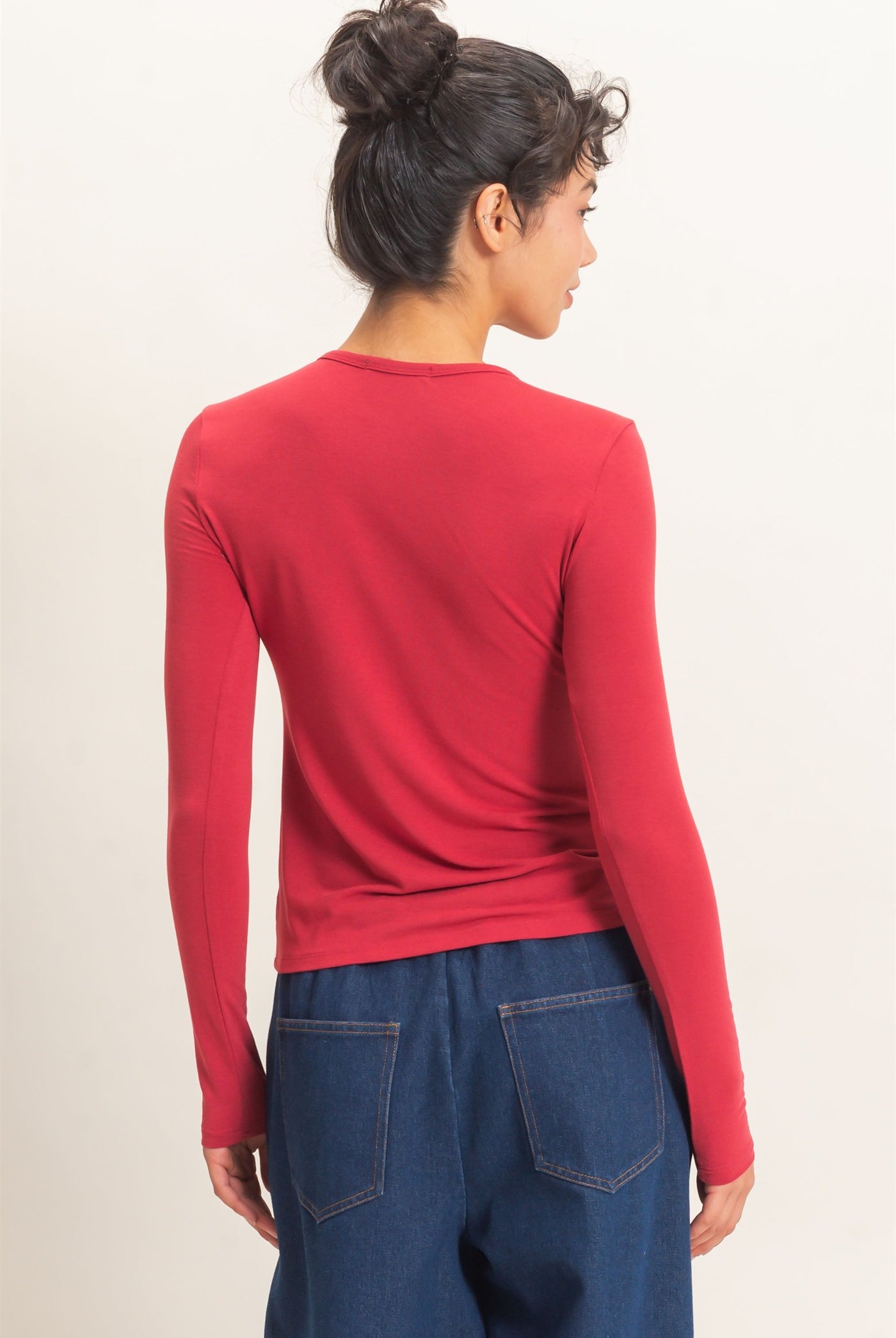 Wholesale Crew Neck Long Sleeve Top Clothing Tops DZ26E258 DARK RED DOUBLE ZERO