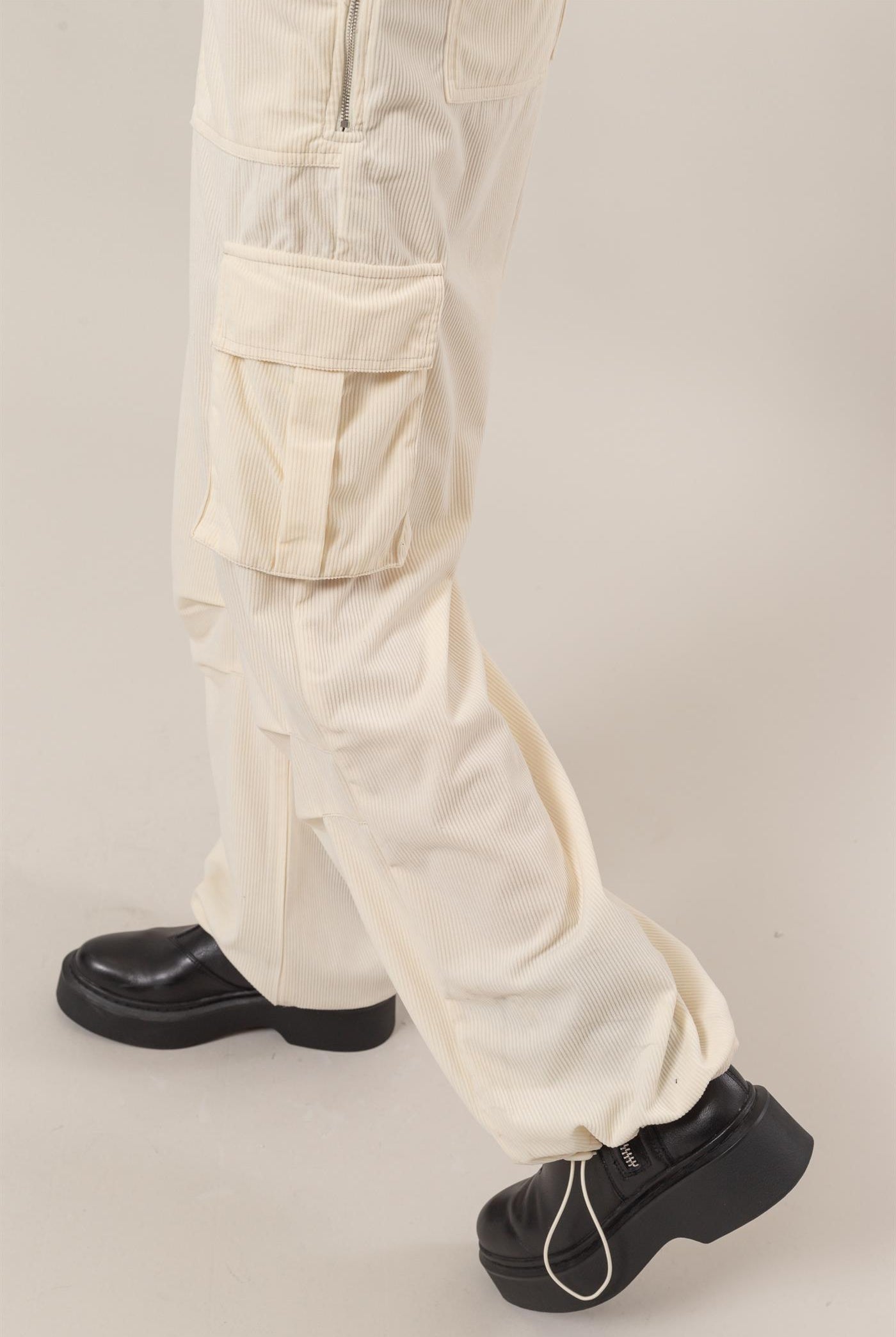 Wholesale Corduroy Cargo Overalls Clothing HF24F288 CREAM HYFVE