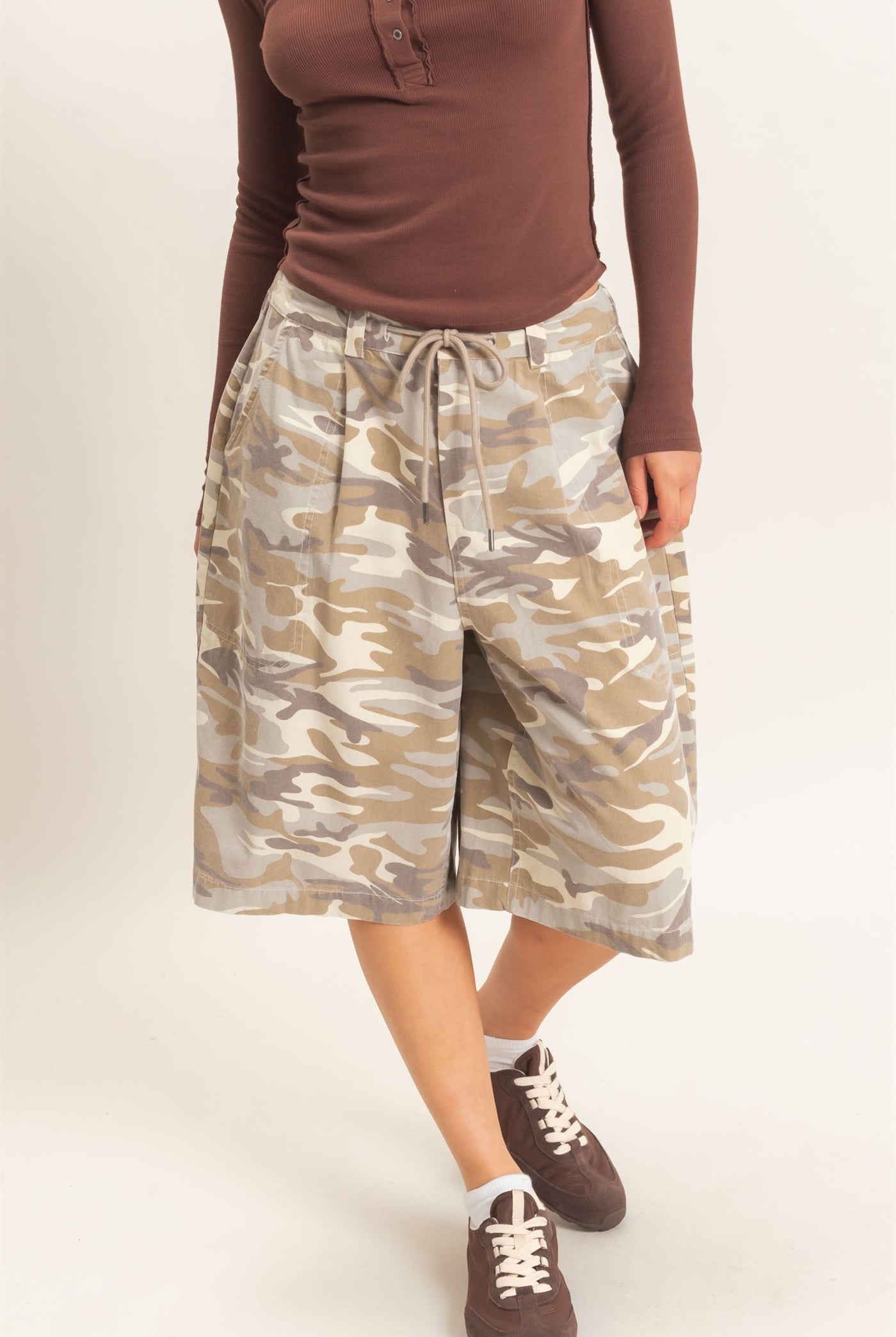 Wholesale Camouflage Print Drawstring Shorts Shorts DZ26E399 STONE DOUBLE ZERO
