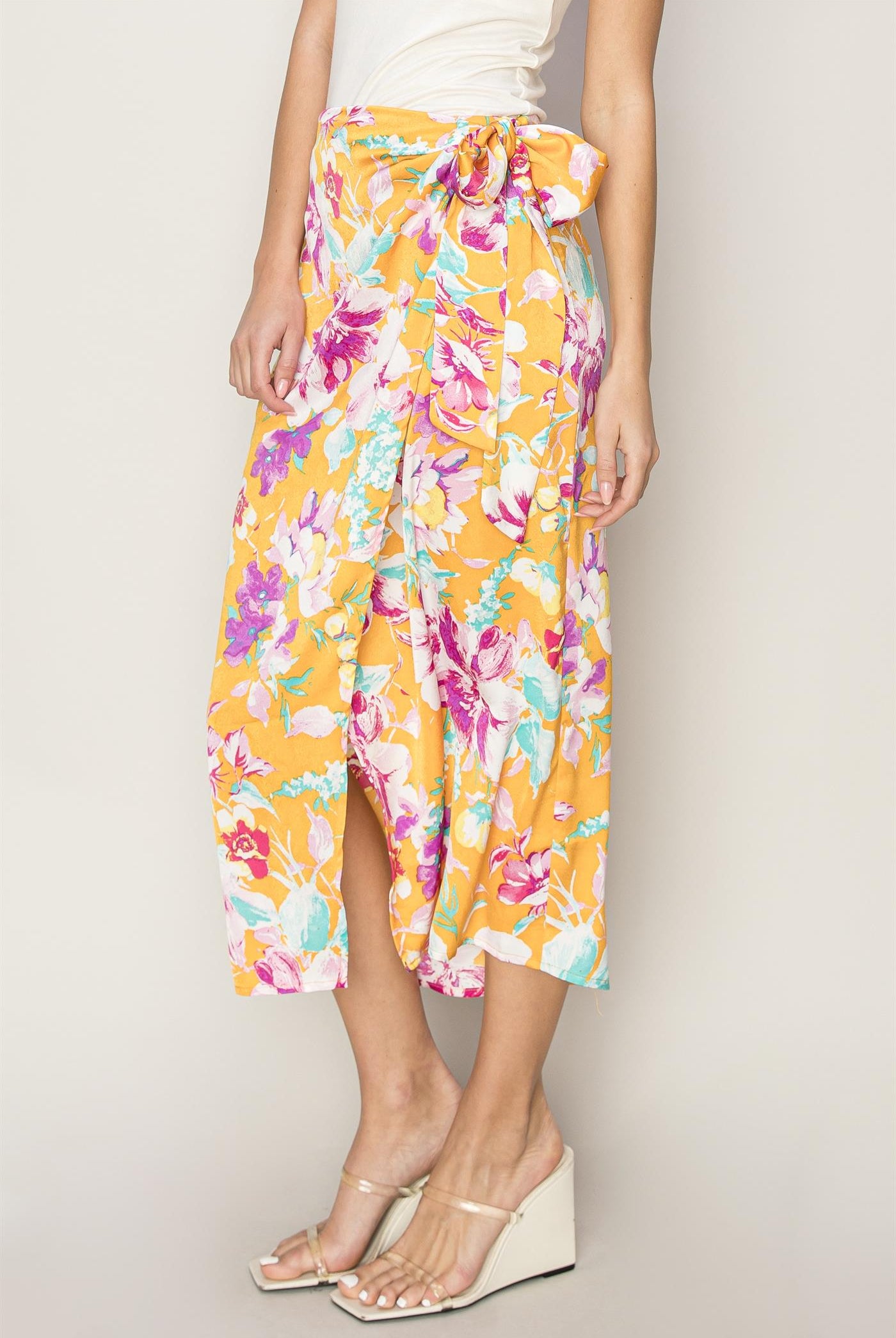 Wholesale Floral Print Wrap And Tie Skirt Skirts HF24A386 ORANGE HYFVE