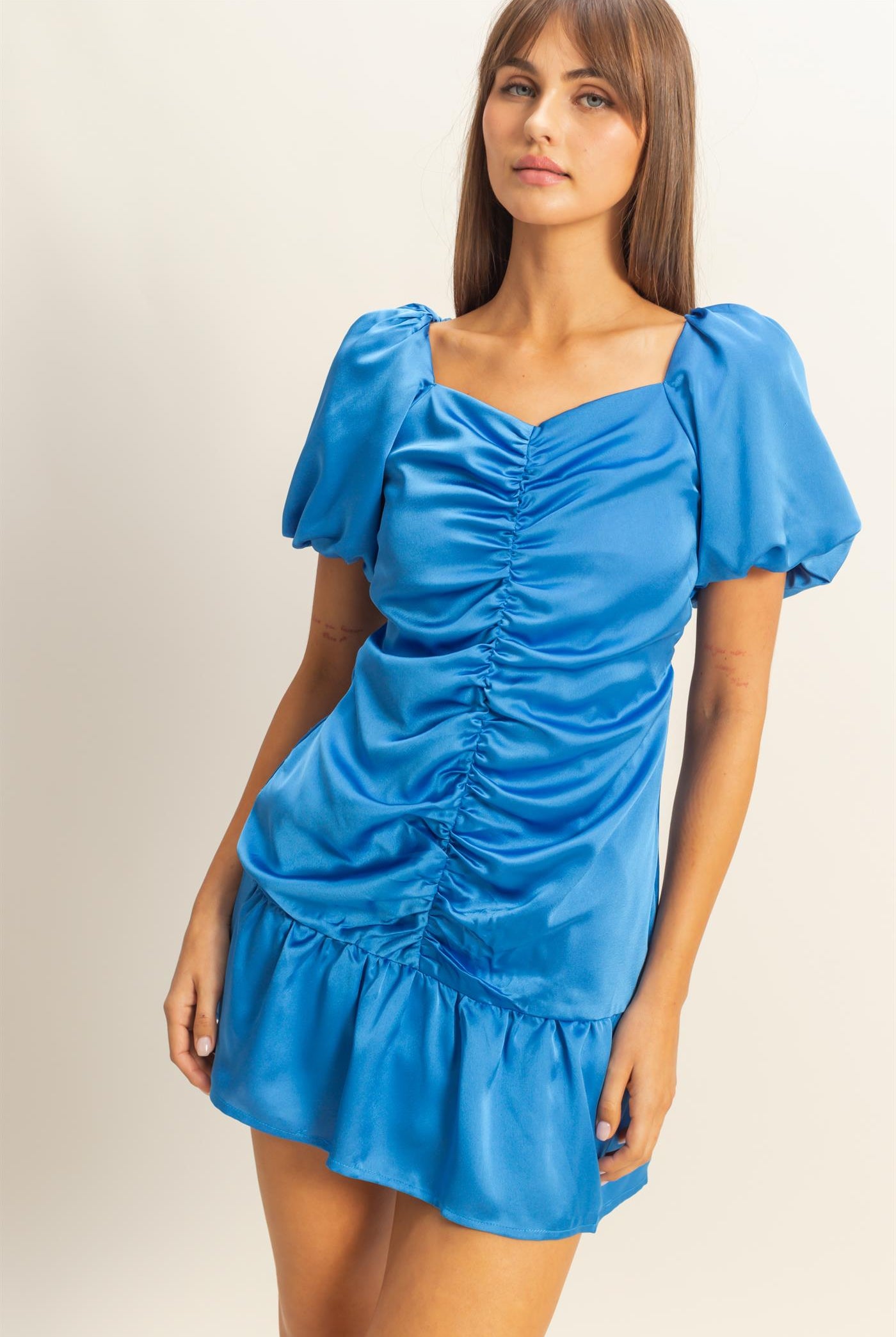 Wholesale Ruched Mini Dress Dresses HF22C741 ROYAL BLUE HYFVE