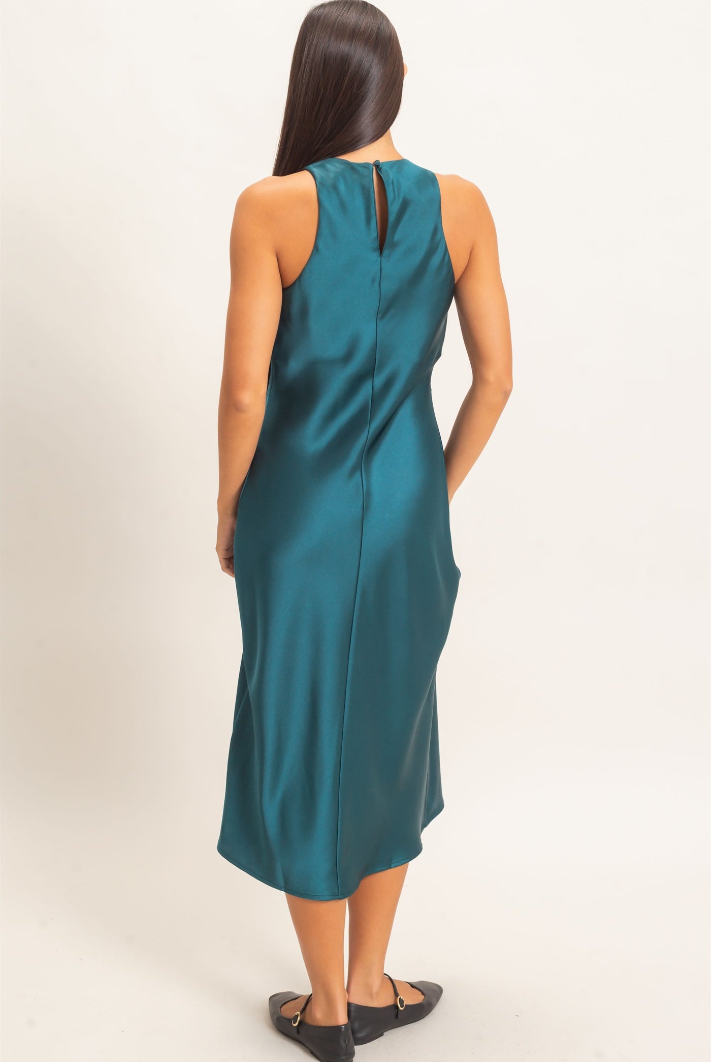 Wholesale Sleeveless Satin Midi Dress Dresses DZ26E257 DARK TEAL DOUBLE ZERO