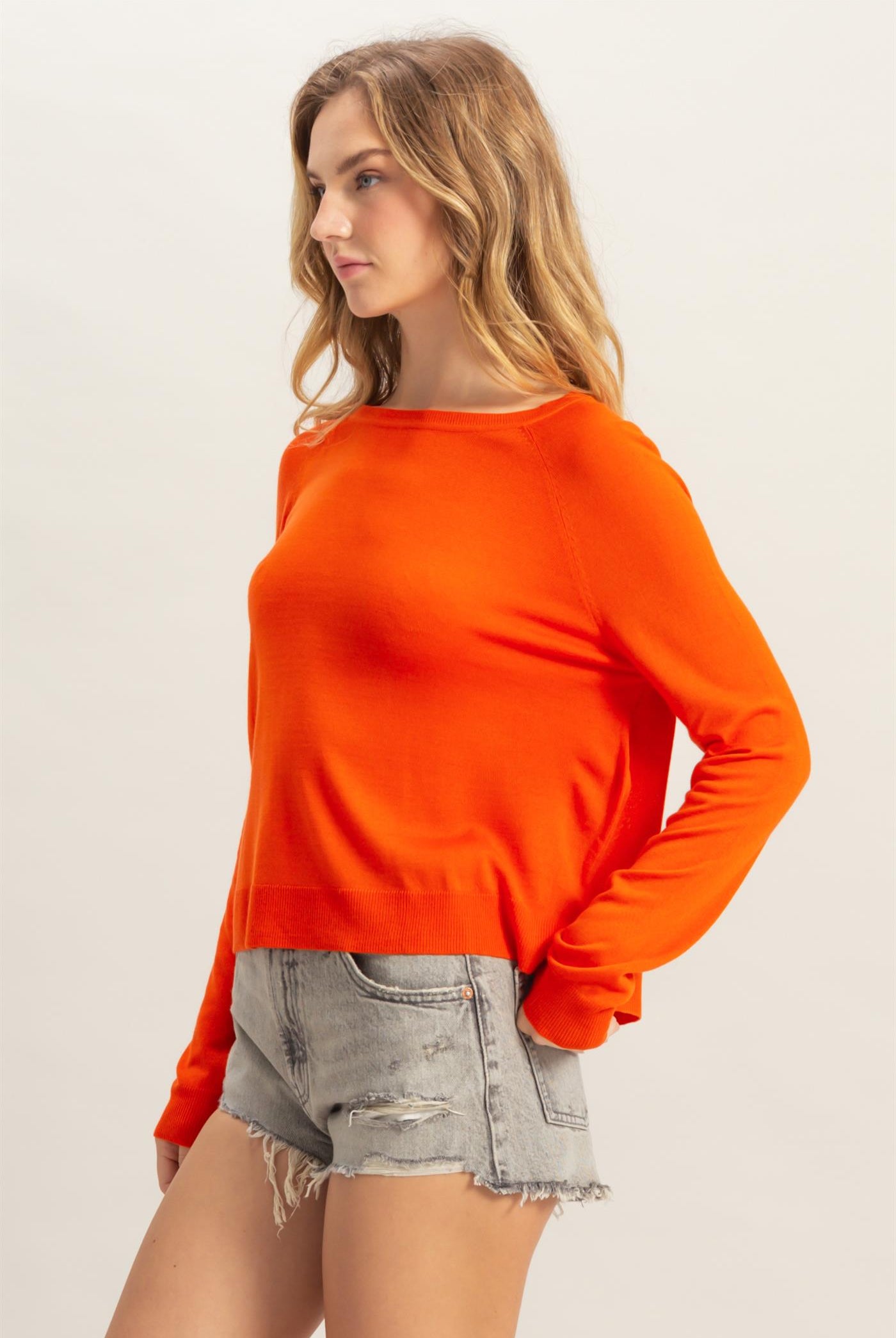 Wholesale Round Neck Raglan Sleeve Knit Top Sweaters DZ25C061 TOMATO DOUBLE ZERO