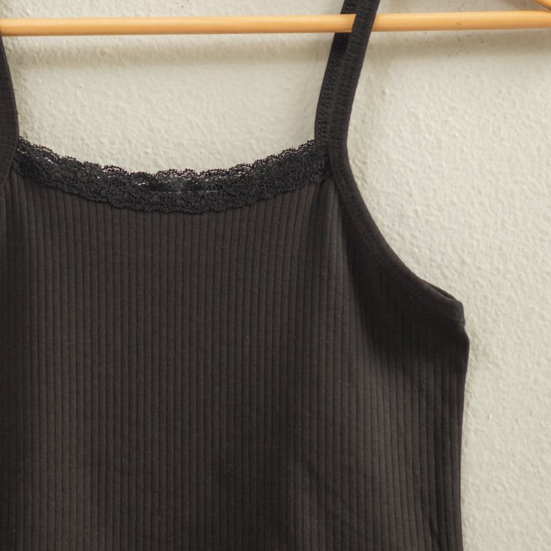 Wholesale Ribbed Lace Detail Cami Crop Top Clothing Tops DZ22C573 BLACK DOUBLE ZERO