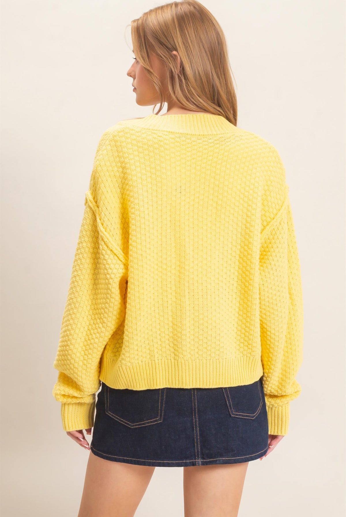 Wholesale Textured Knit Button-Front Cardigan Cardigans HF26C409 BUTTER YELLOW HYFVE