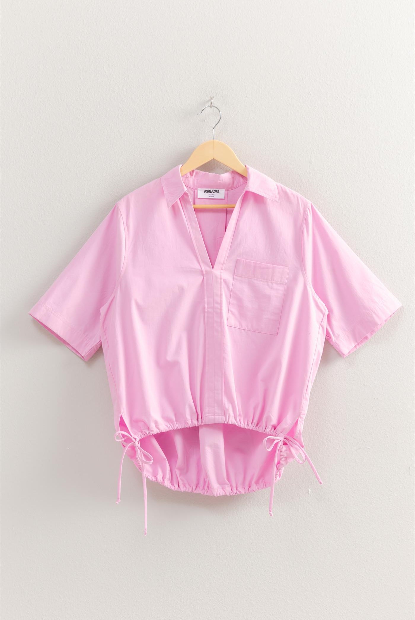Wholesale Bubble Hem Relaxed Fit Shirt Polos DZ25E081 PINK DOUBLE ZERO