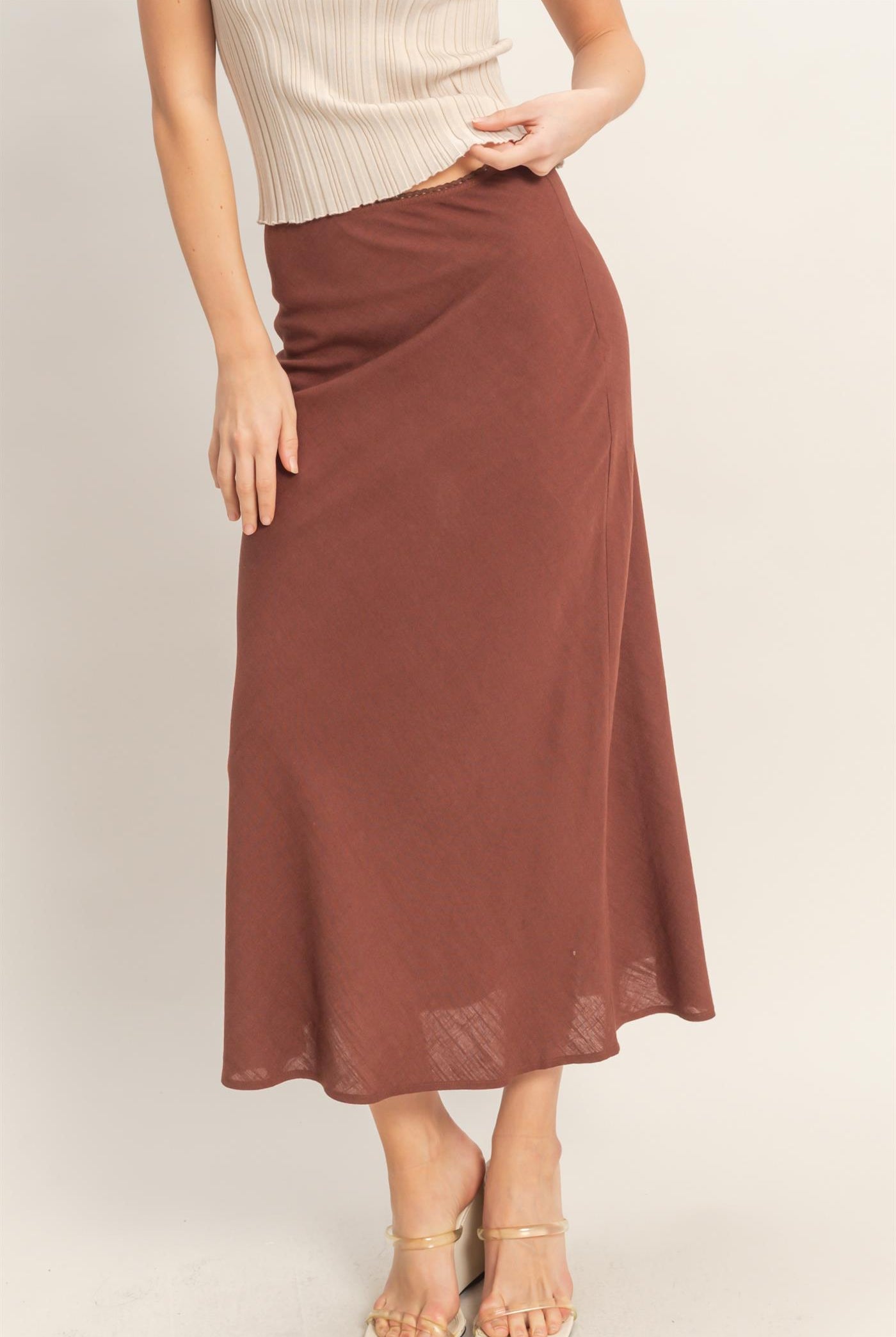 Wholesale Maxi Skirt With Elastic Waistband Skirts HF26A473-D CHOCOLATE HYFVE