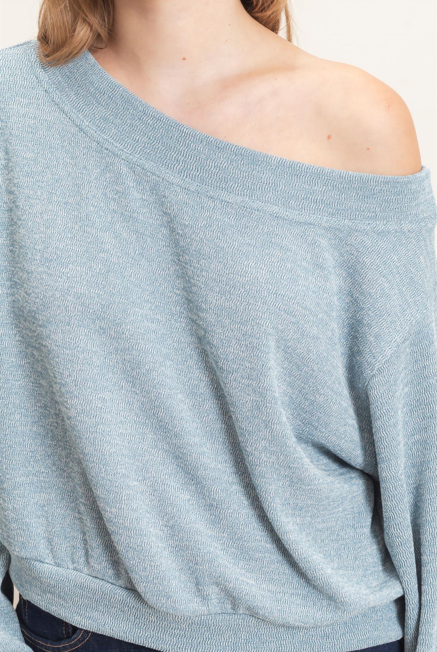 Wholesale Off Shoulder Knit Sweatshirt Blouses HF26F028 BLUE HYFVE