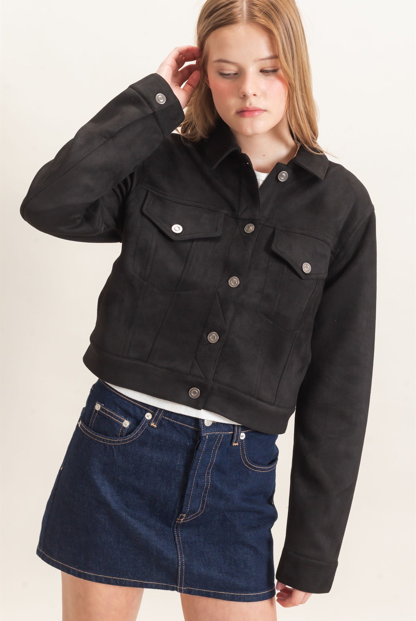 Wholesale Button-Up Suede Jacket Coats & Jackets HF26C772 BLACK HYFVE