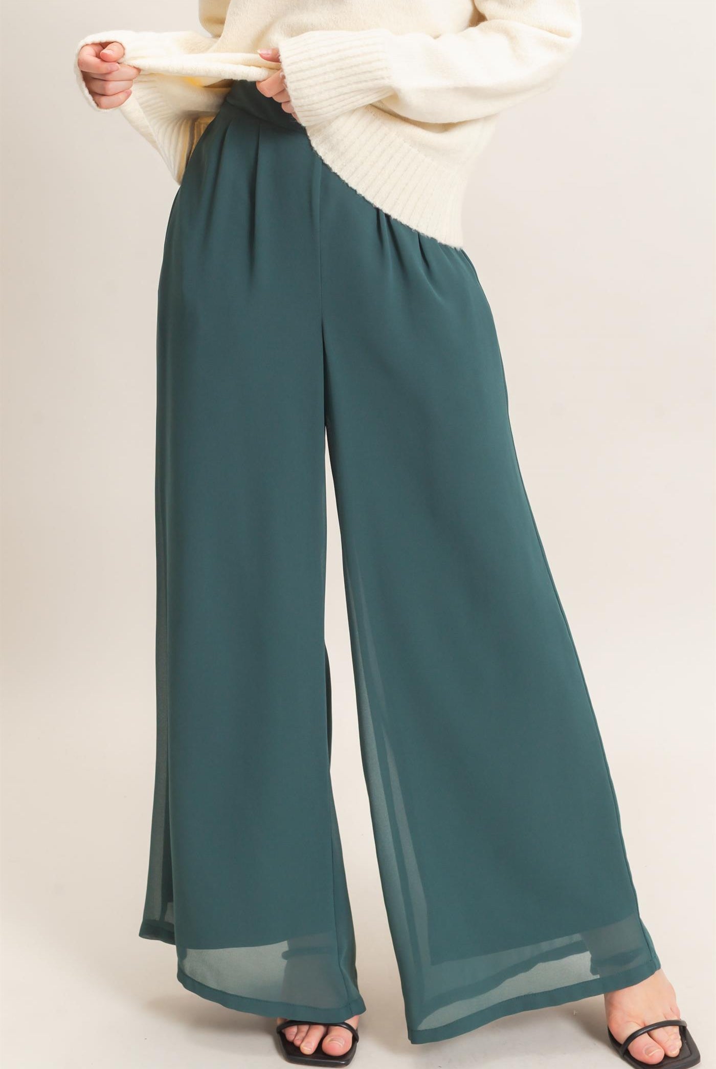 Wholesale Wide-Leg High Waist Pants Pants HF26F068-D TEAL GREEN HYFVE
