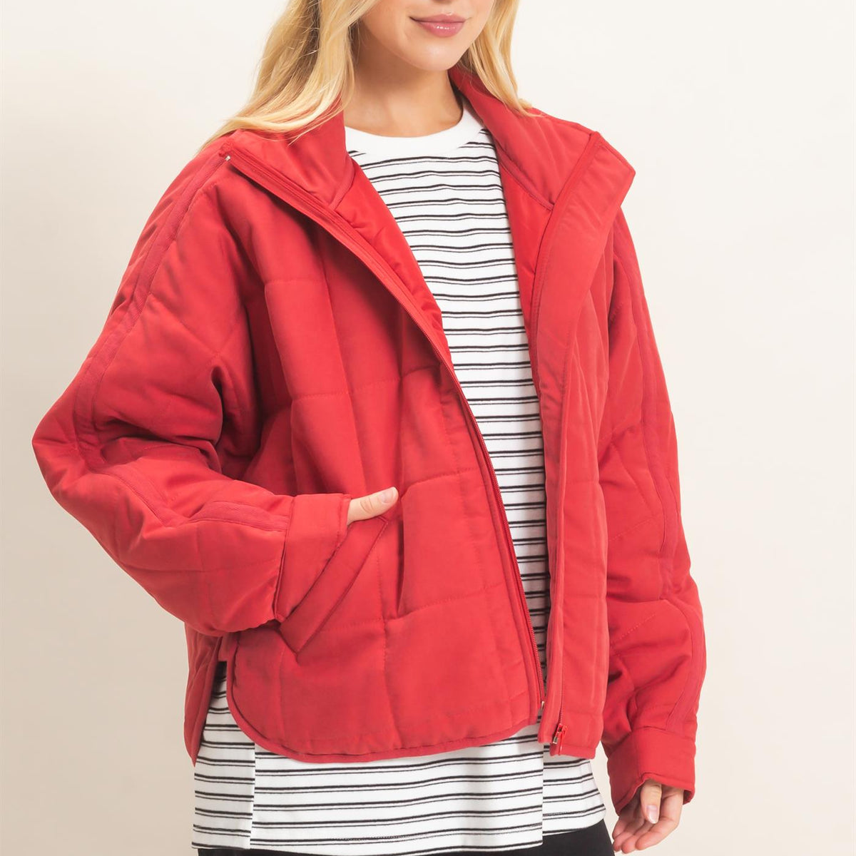 Wholesale Quilted High Collar Jacket Coats & Jackets HF26F167-D BRICK HYFVE