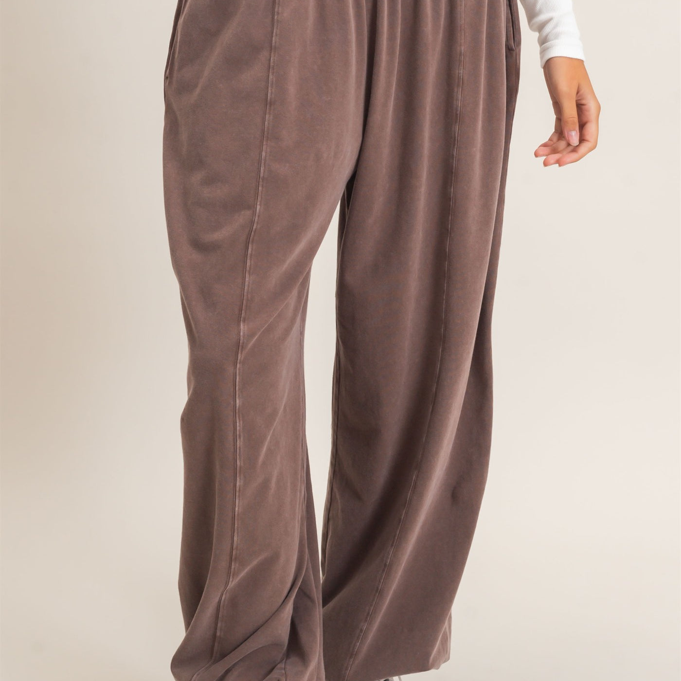 Wholesale Mineral Wash Elastic Waist Jogger Pants Joggers DZ26F405 DARK BROWN DOUBLE ZERO
