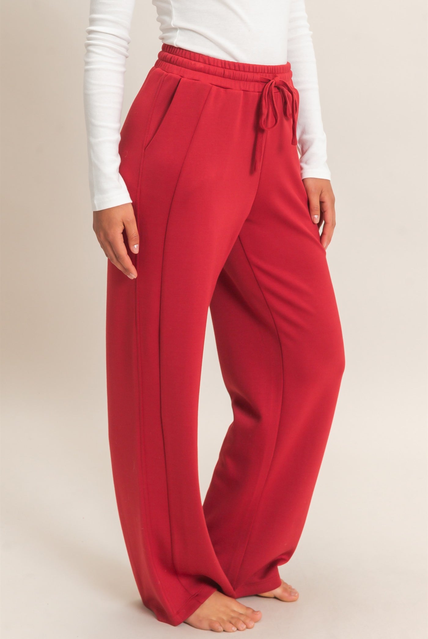 Wholesale Elastic Waist Straight Leg Pants Pants DZ26C969 DARK RED DOUBLE ZERO