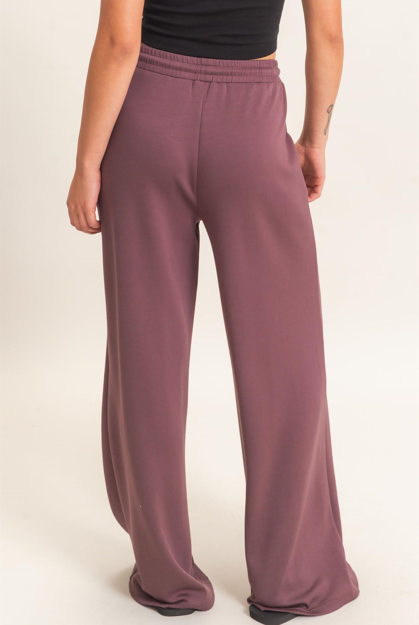 Wholesale Drawstring Waist Pintuck Wide Leg Pants Pants DZ26E384 COCOA HYFVE